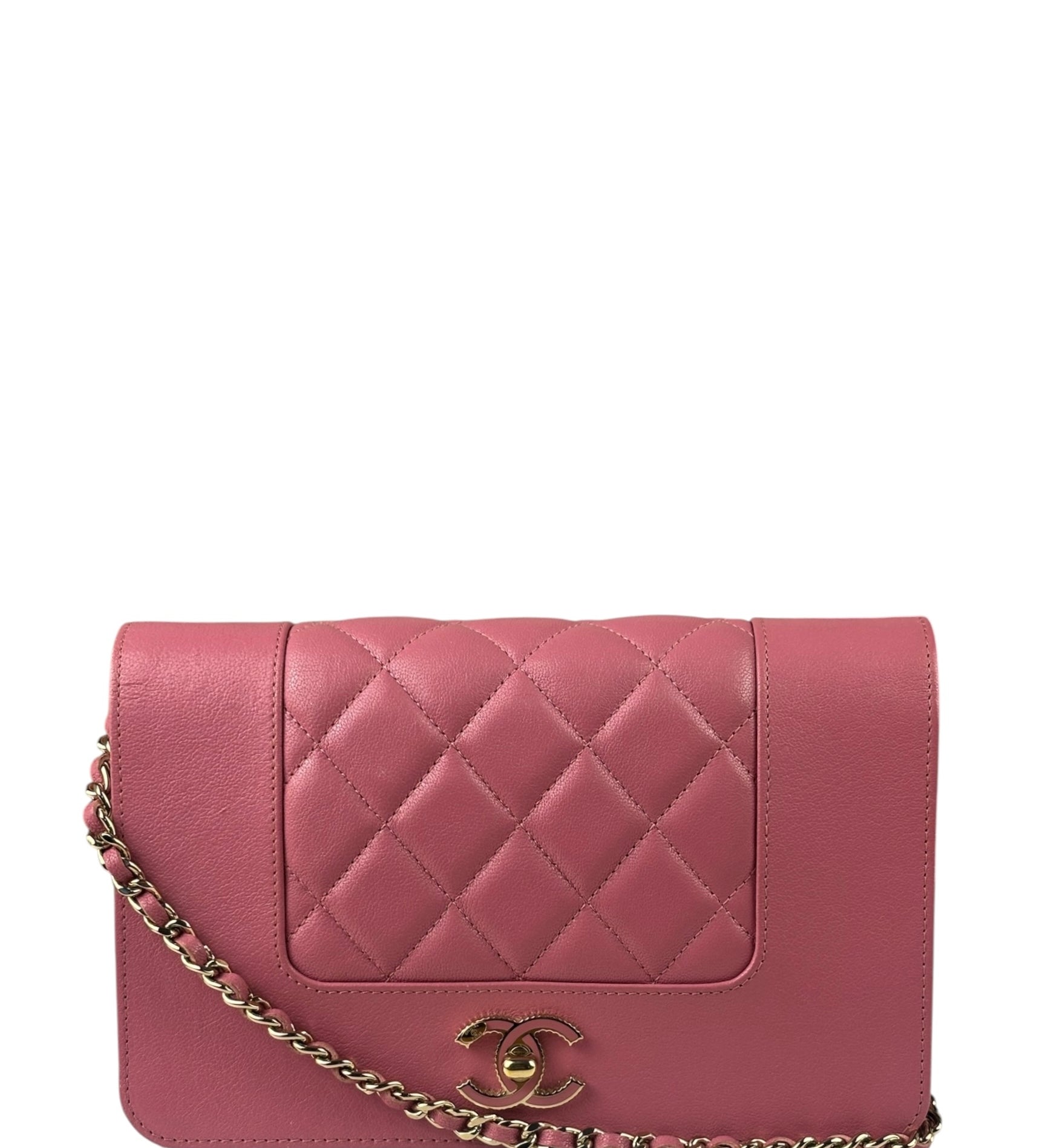 Chanel Pink Lambskin Mademoiselle Flap Wallet On Chain 2018