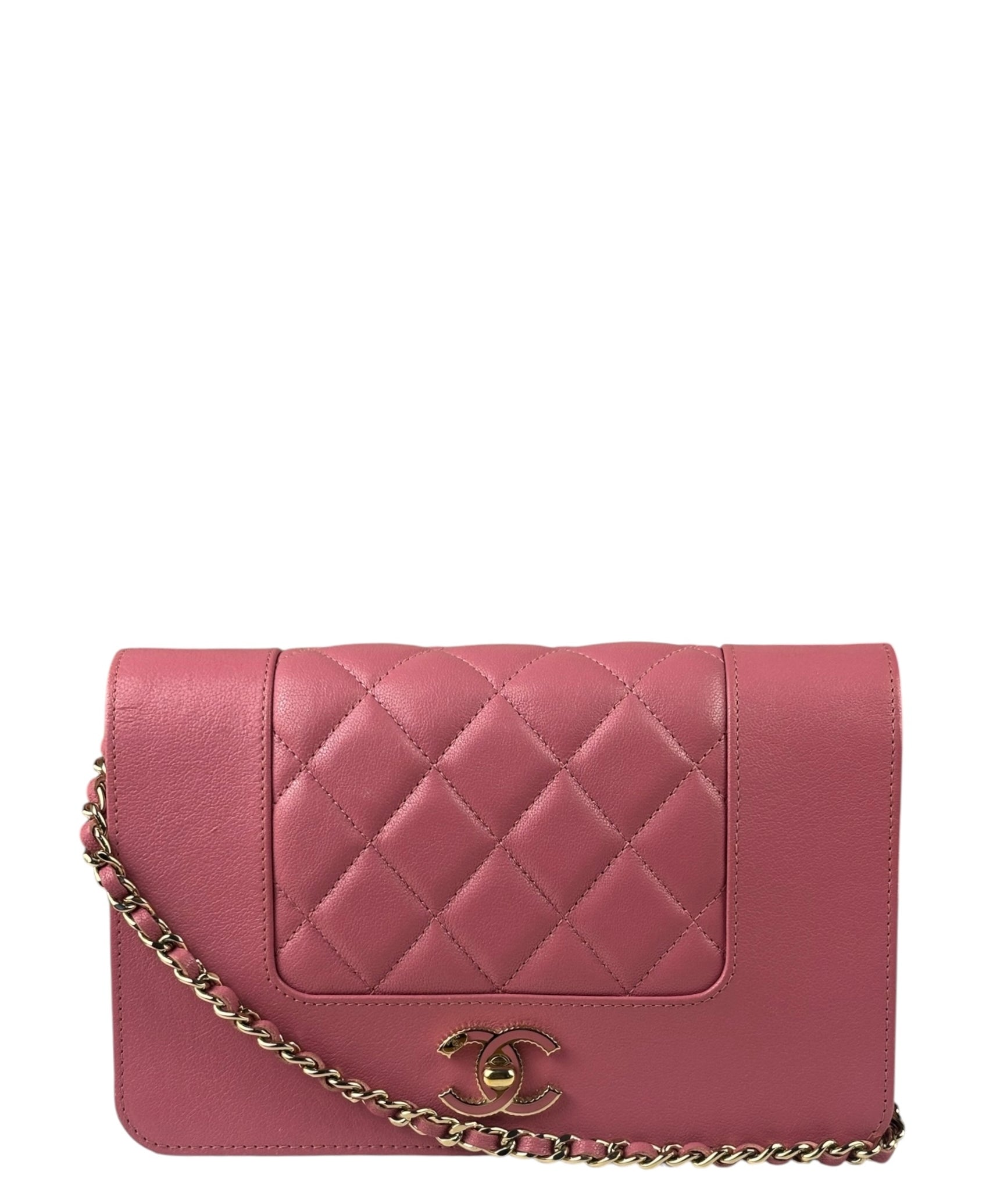 Chanel Pink Lambskin Mademoiselle Flap Wallet On Chain 2018