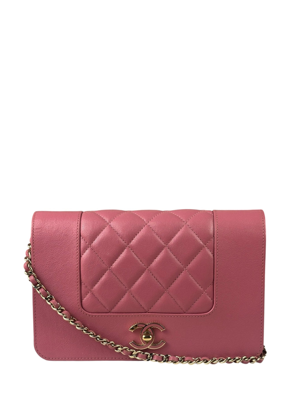 Chanel Pink Lambskin Mademoiselle Flap Wallet On Chain 2018