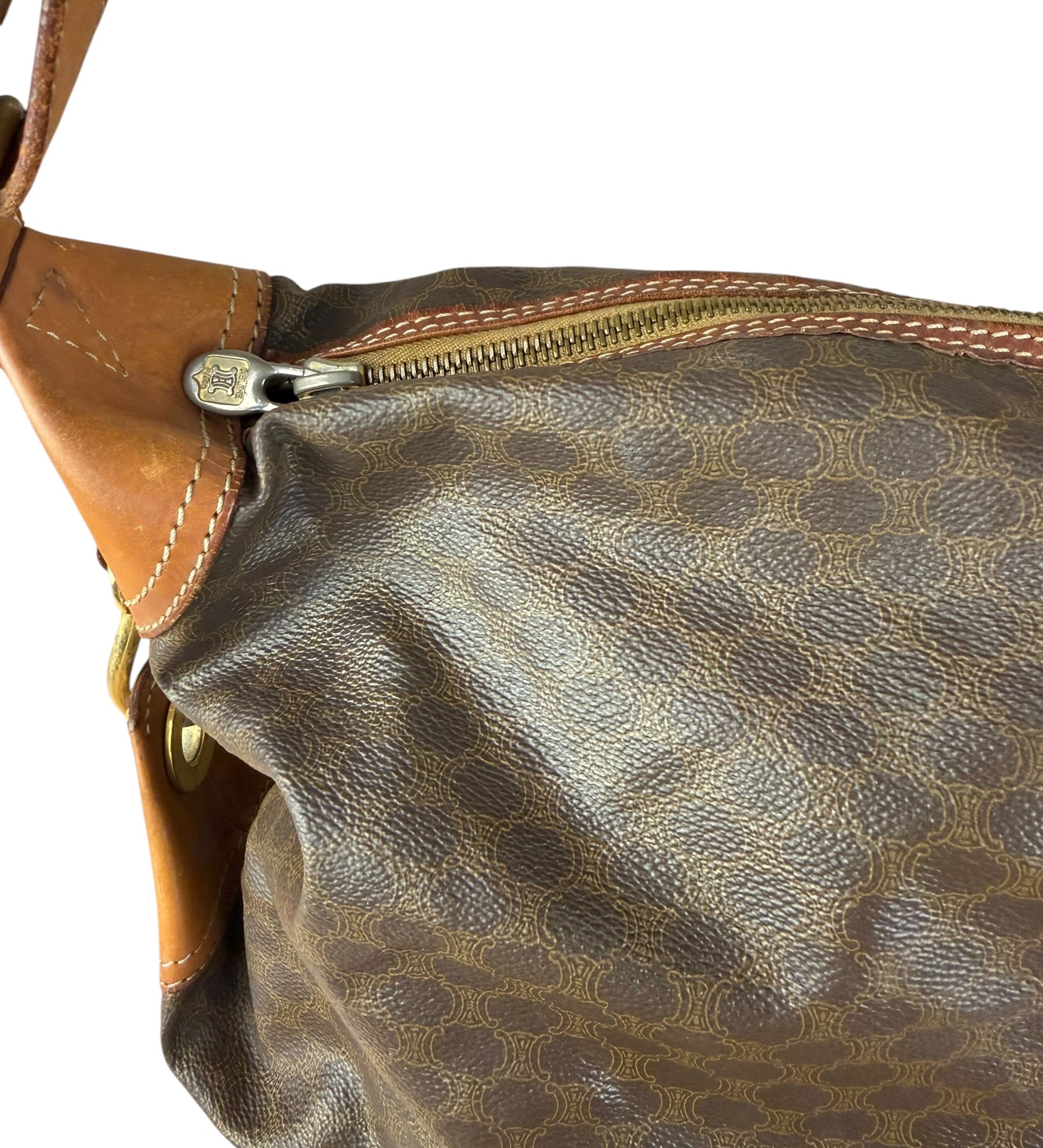 Celine Vintage Macadam Canvas Leather Trim Shoulder Bag