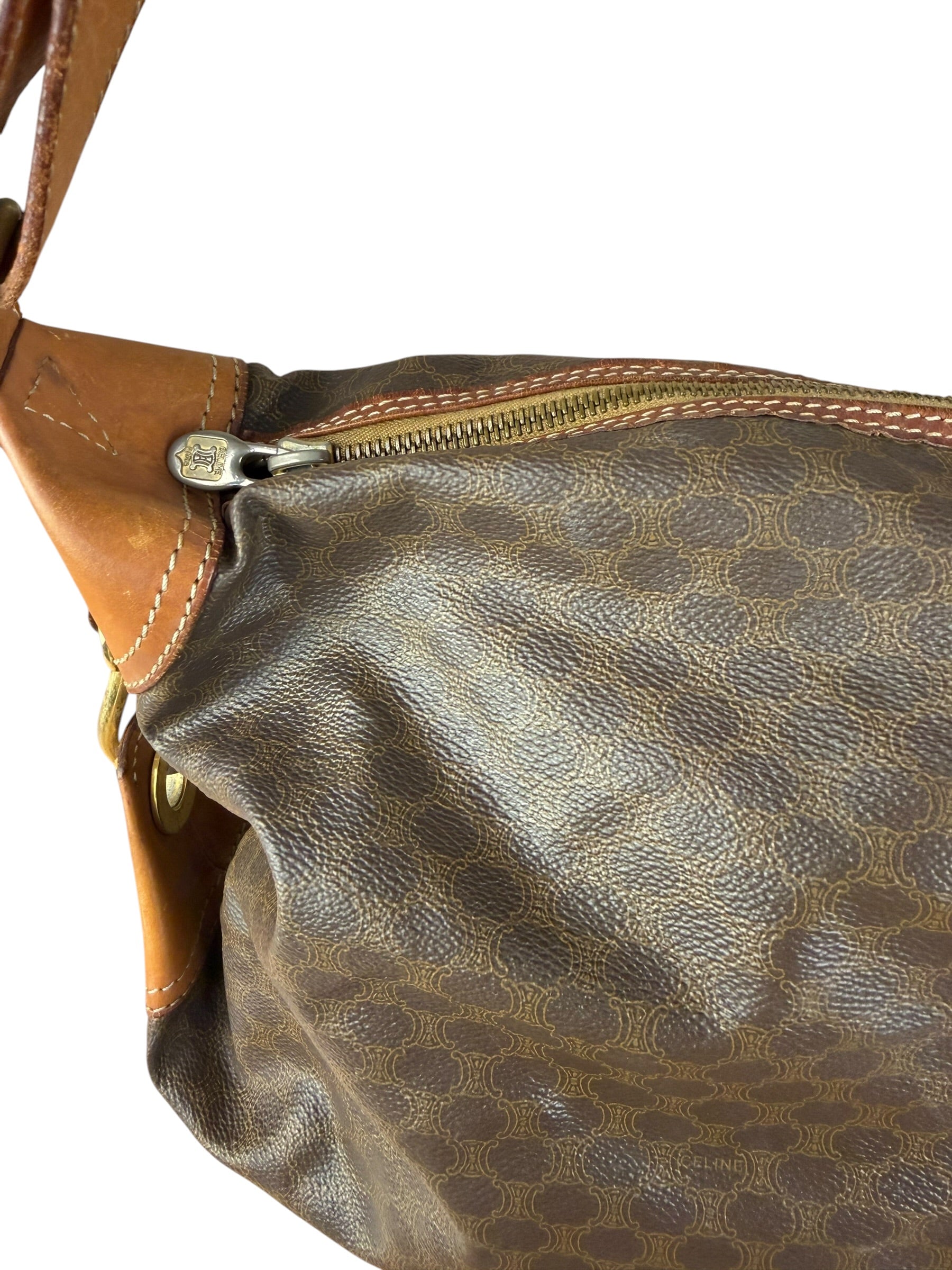 Celine Vintage Macadam Canvas Leather Trim Shoulder Bag
