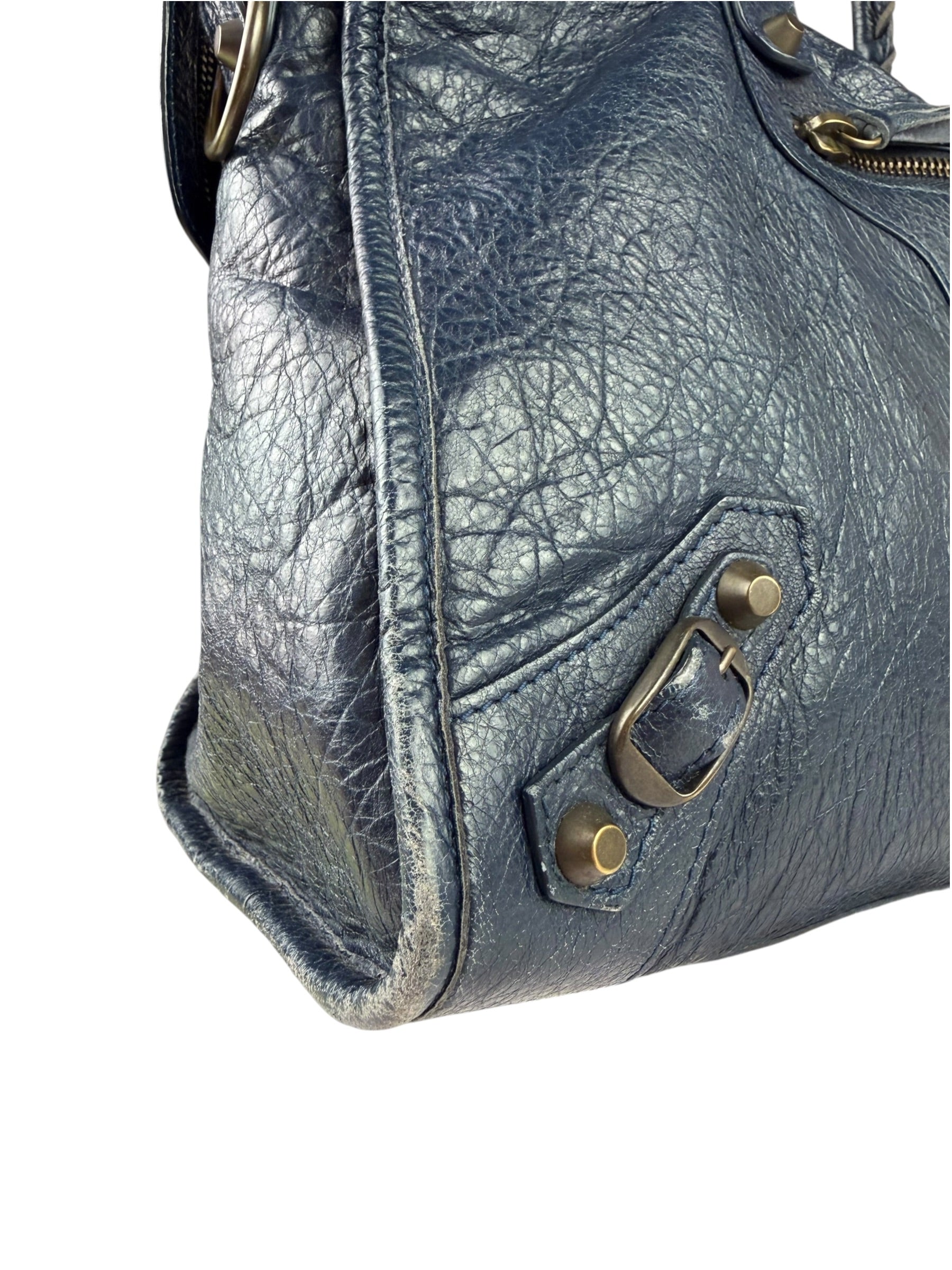 Balenciaga Navy Lambskin Moto Work Two-Way Bag