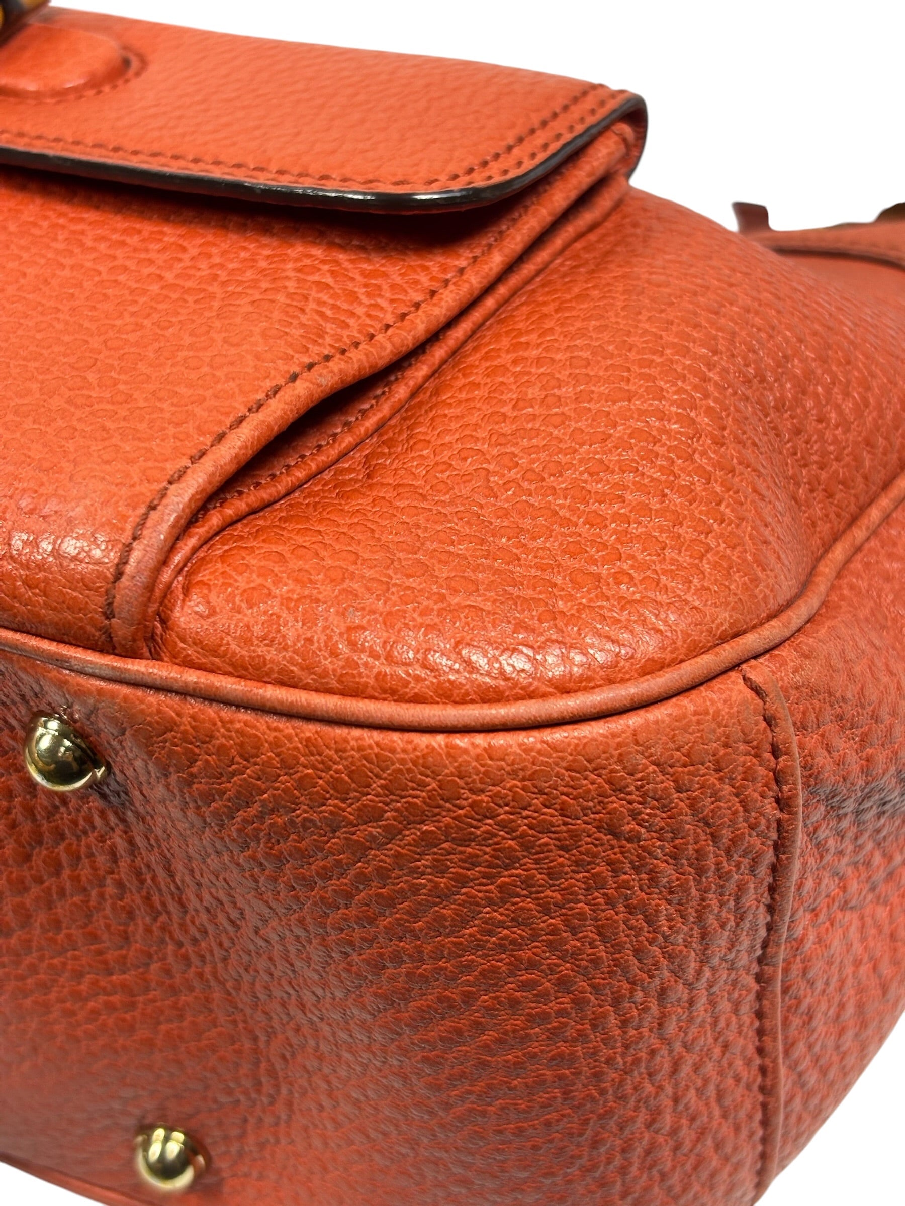 Gucci Orange Pebbled Leather Bamboo Top Handle Hobo Bag