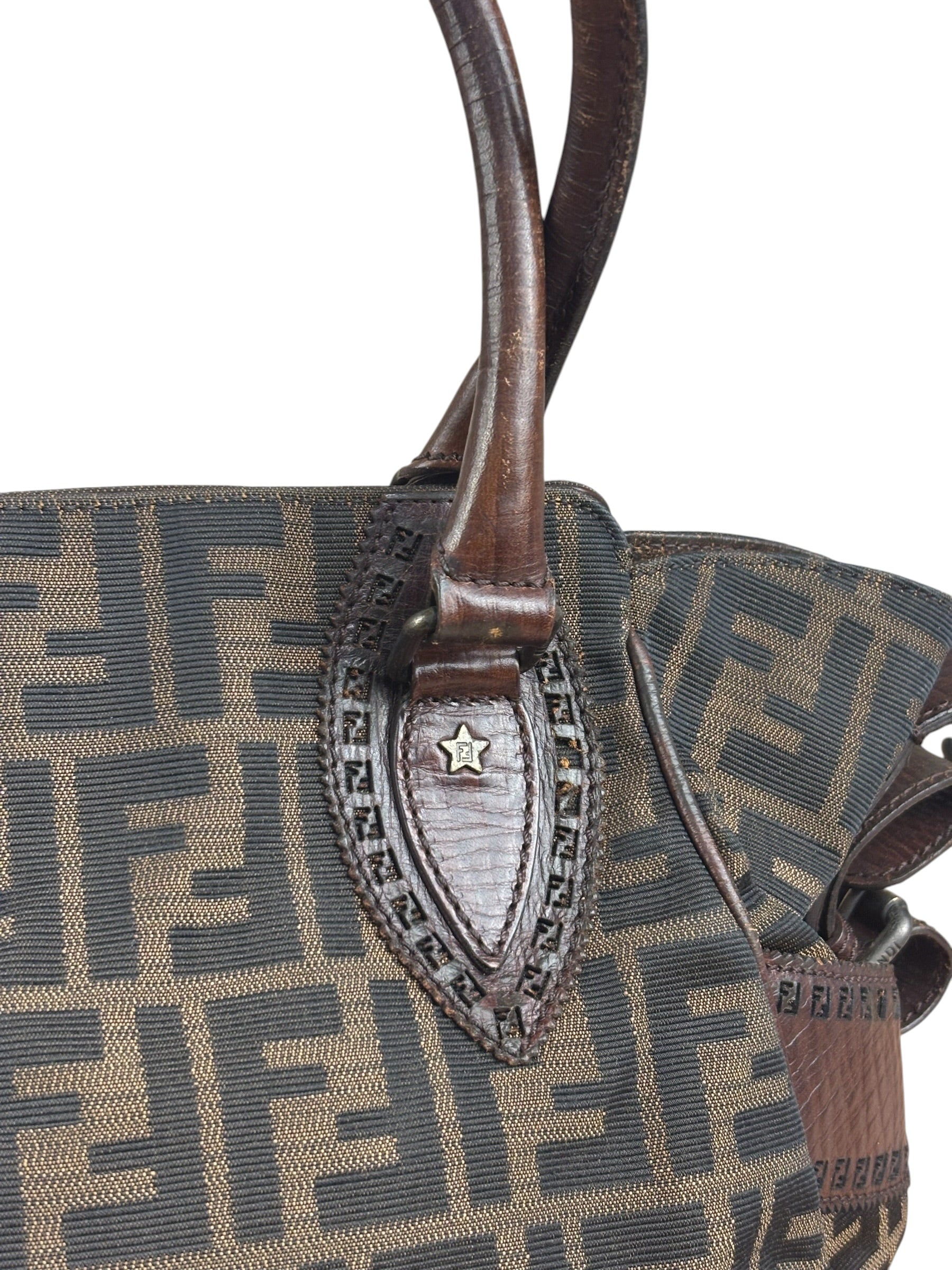 Fendi Leather Trim Zucca Canvas Du Jour Tote Bag