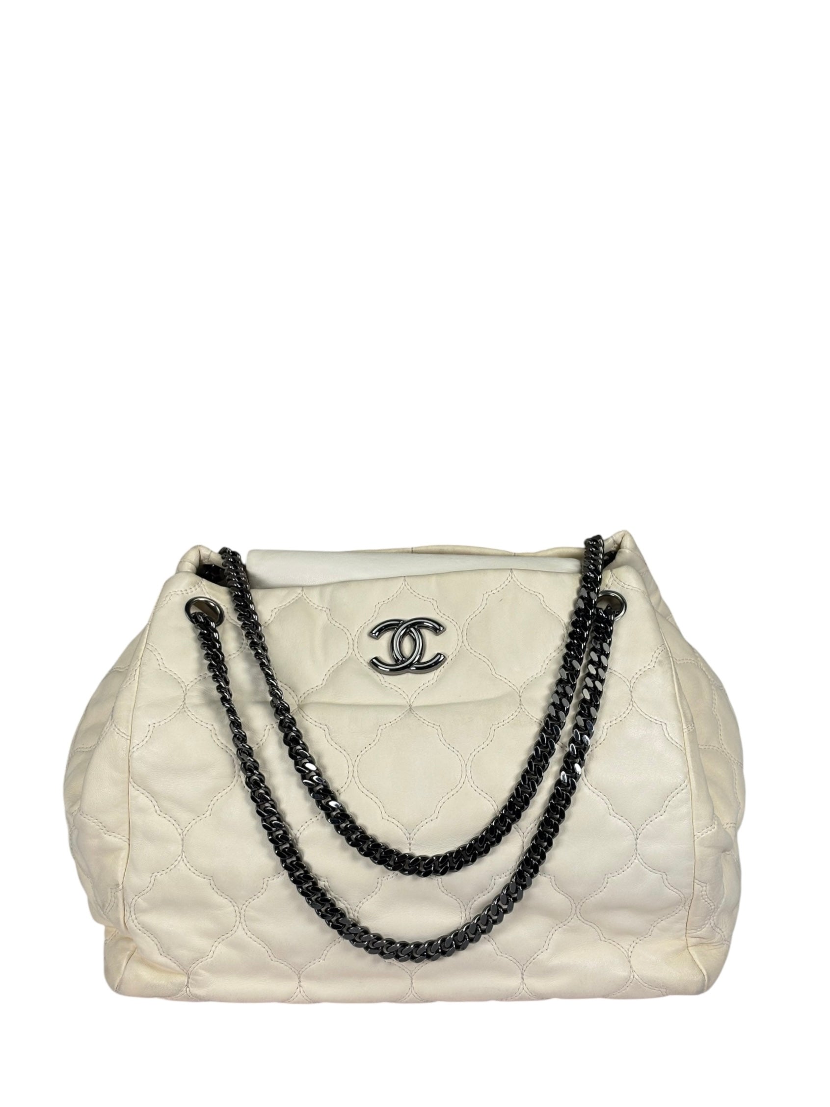 Chanel Beige Quilted Leather  Chain Shoulder Bag 2008