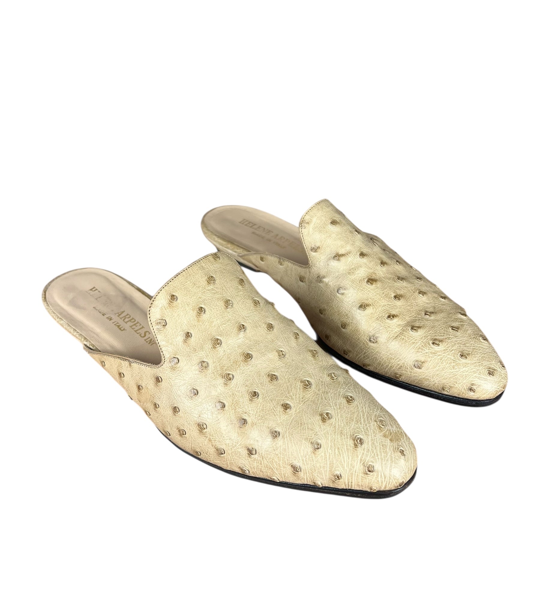 Helene Arpels Ostrich Leather Mule Tan