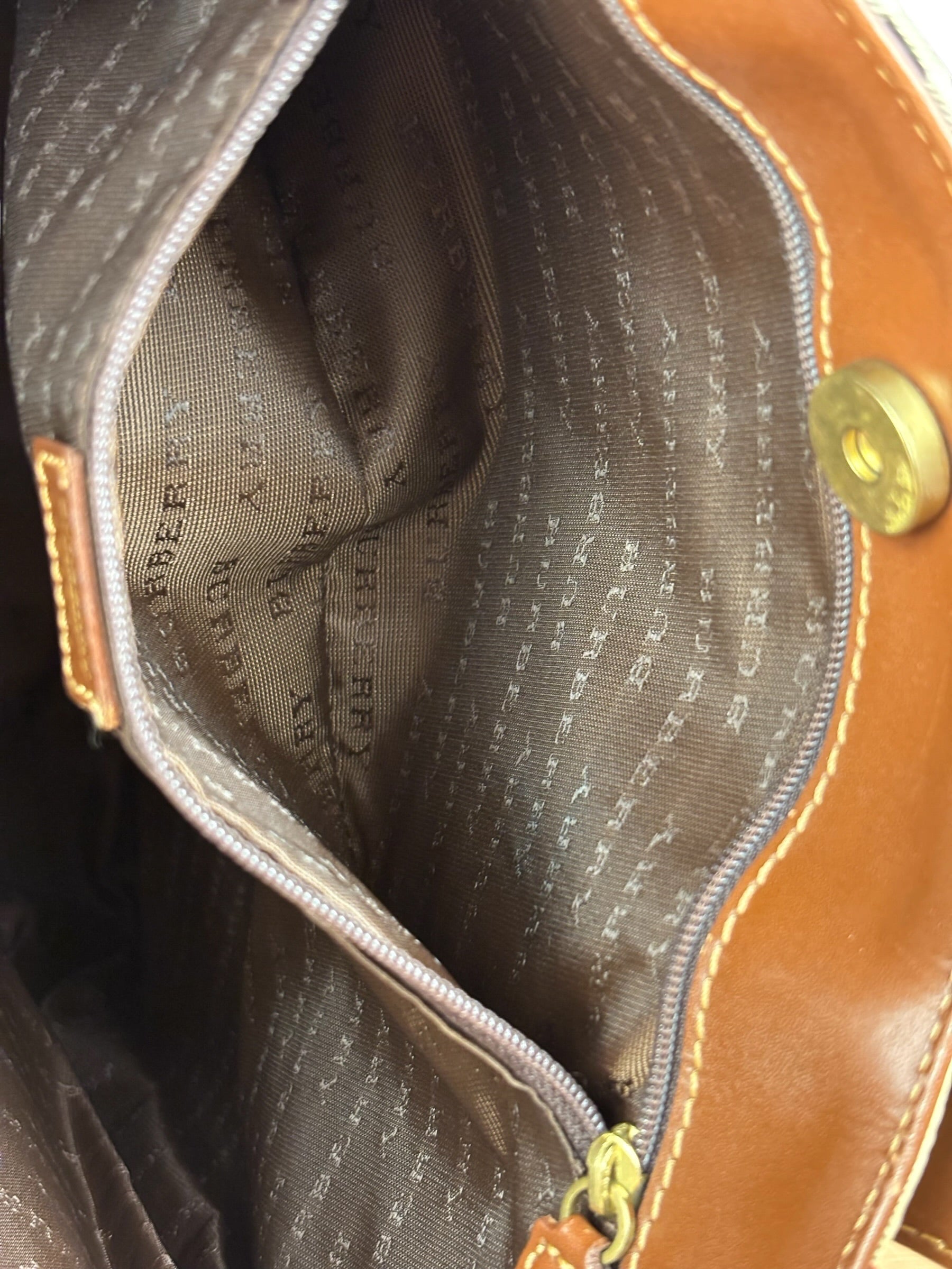 Burberry Vintage Brown Leather  Haymarket Canvas House Check Tote Bag