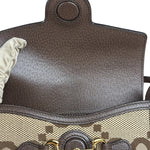 Gucci Brown Leather Trim Monogram Jumbo GG Mini Shoulder Bag