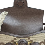 Gucci Brown Leather Trim Monogram Jumbo GG Mini Shoulder Bag