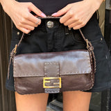 Fendi Selleria Brown Leather Stitched Baguette