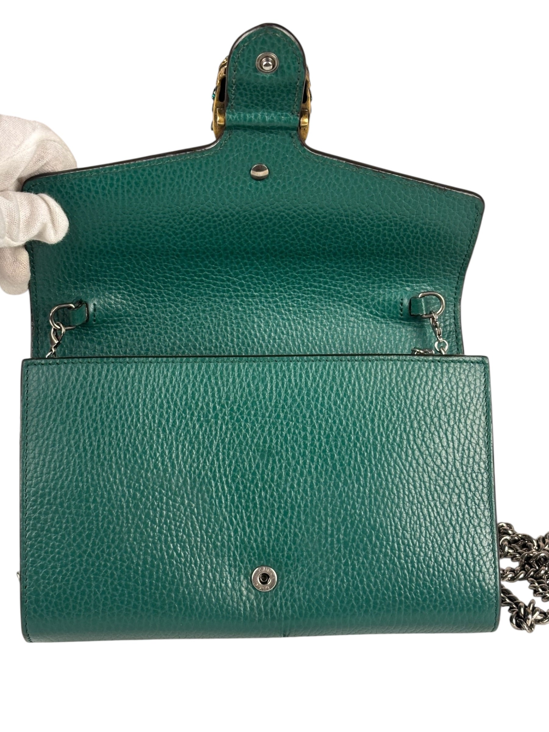 Gucci Green Leather Crystal Embellished Dionysus Chain Bag