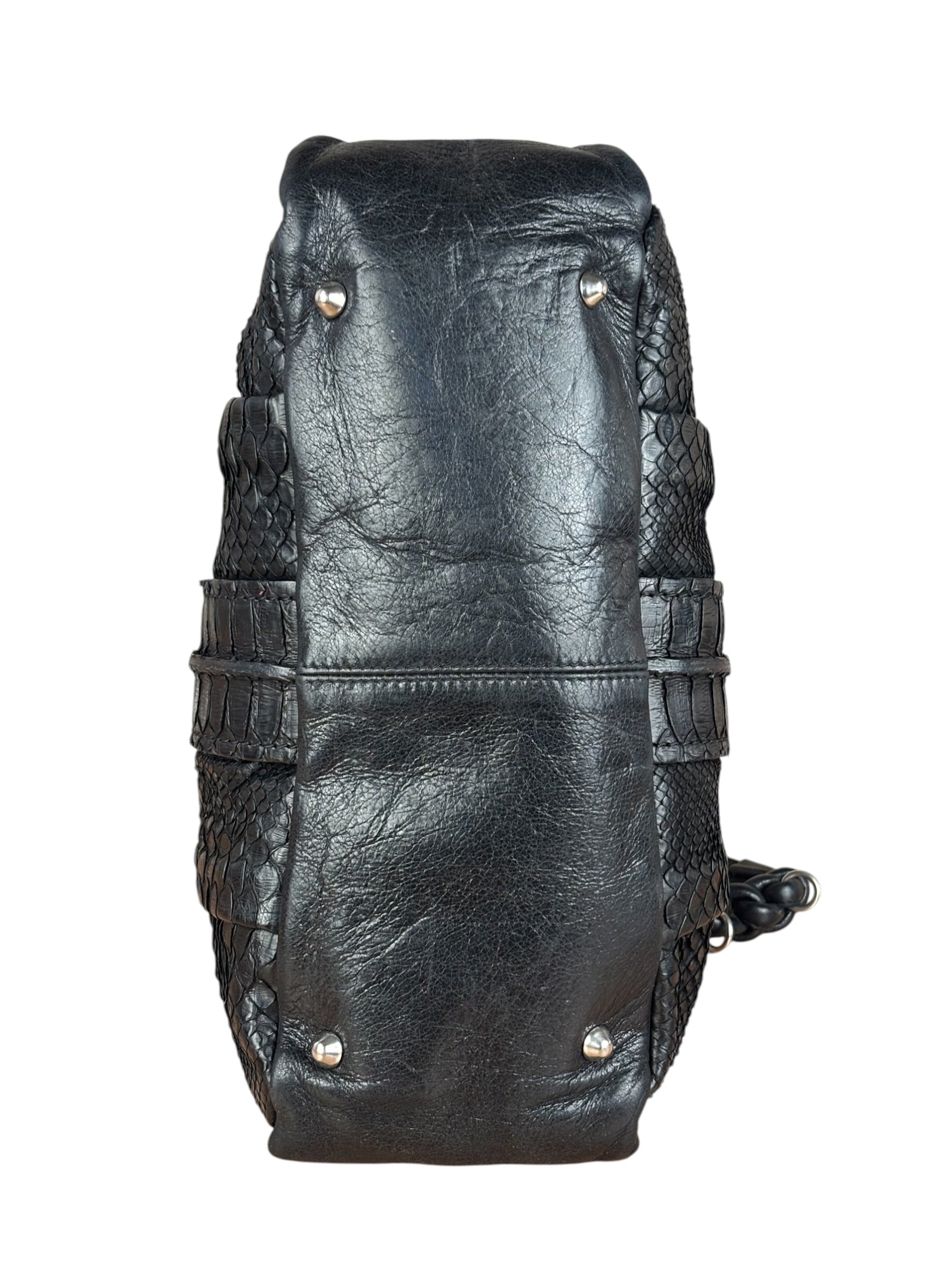 Chloé Vintage Black Leather Python Silverado Shoulder Bag