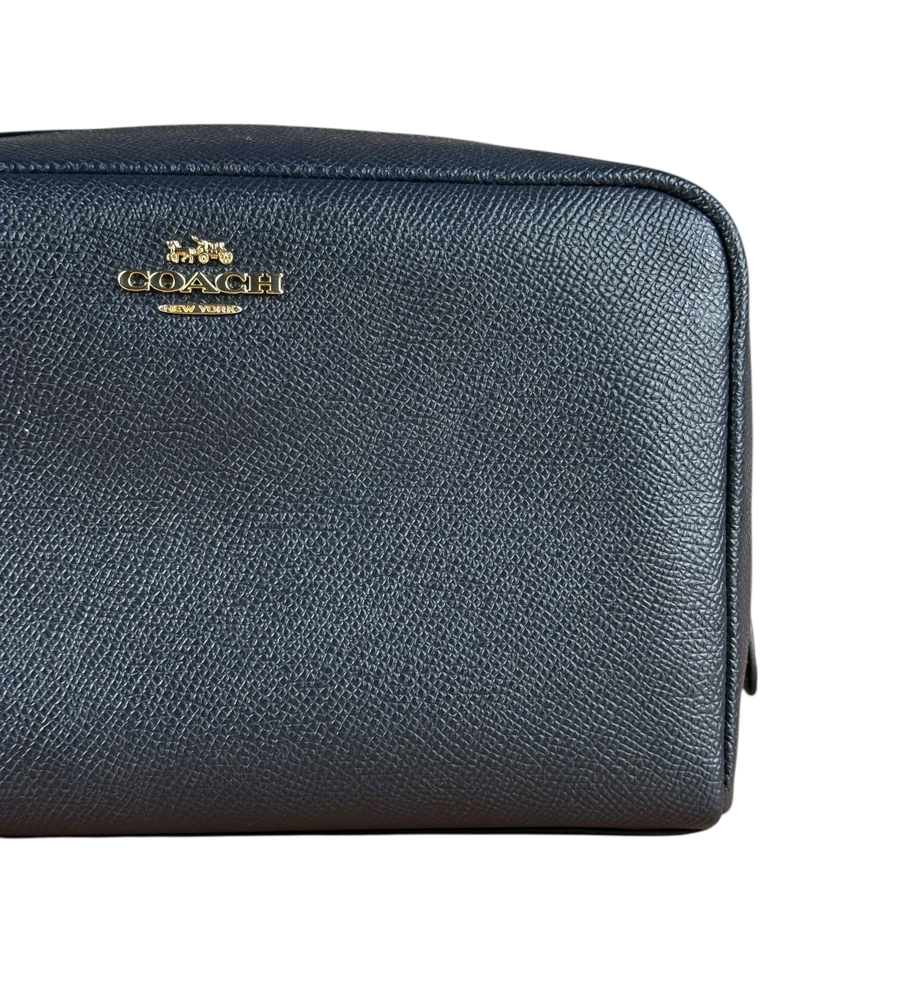 Coach Cosmetic Pouch Navy Blue Pebbled Leather