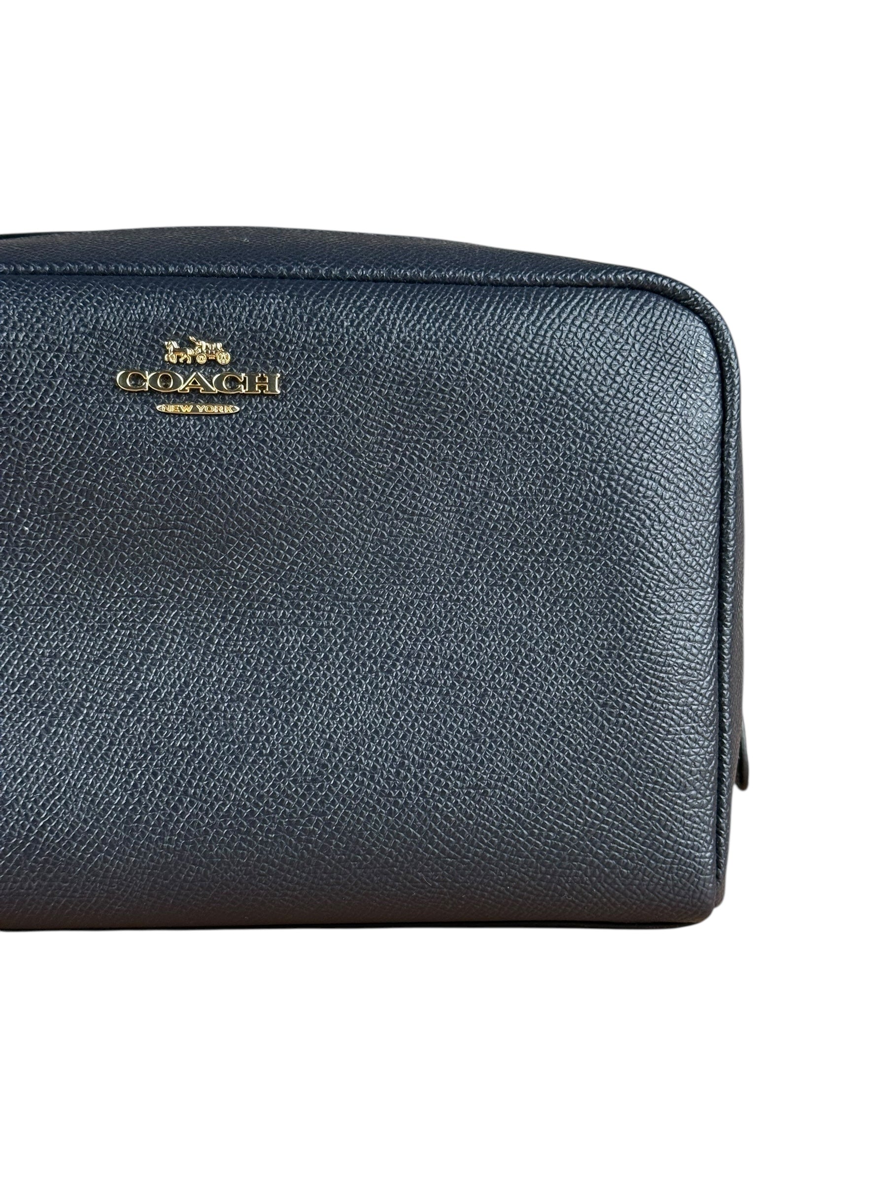 Coach Cosmetic Pouch Navy Blue Pebbled Leather