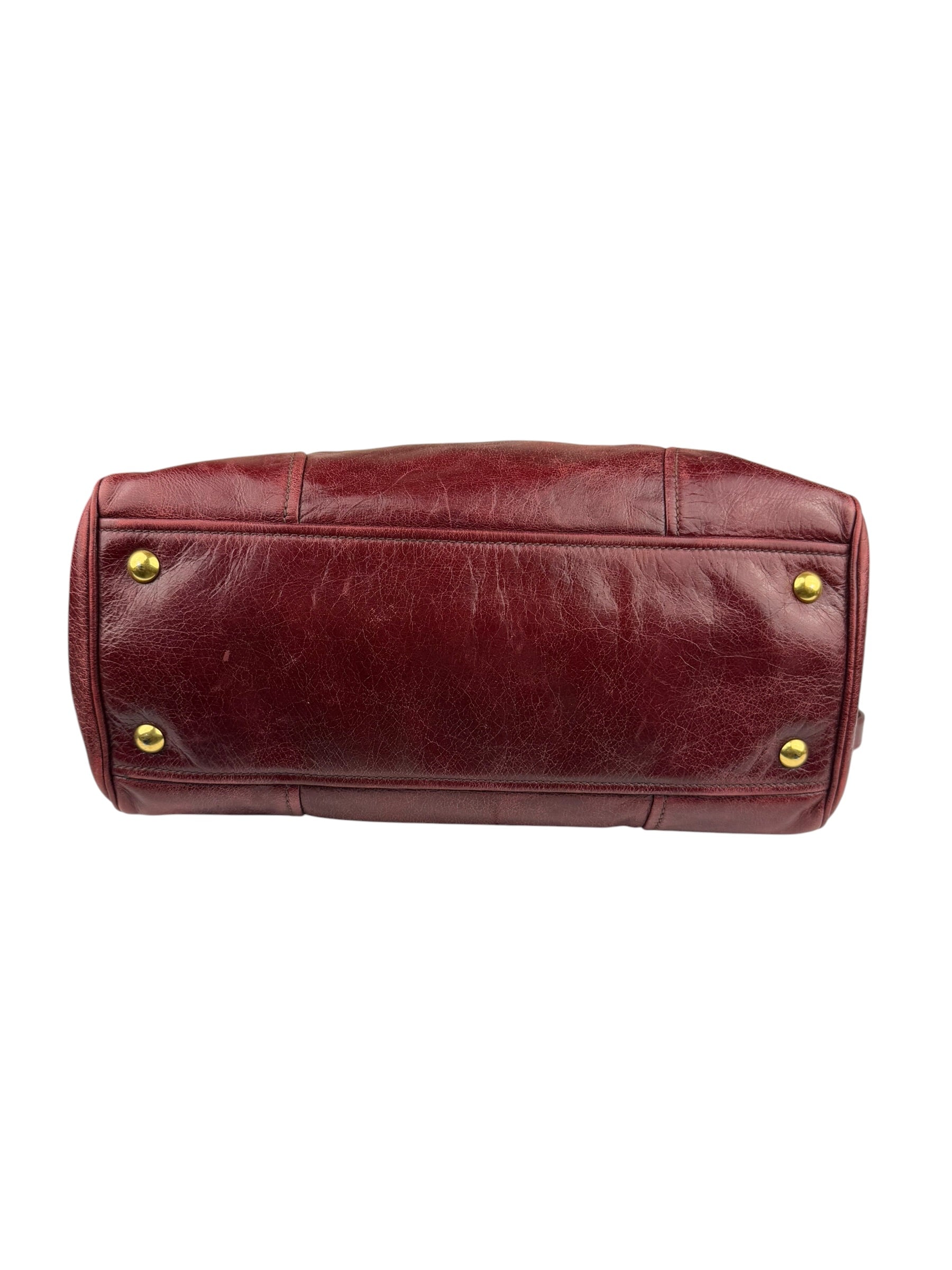 Miu Miu Amaranth Vitello Shine Leather Double Zip 2Way Handbag