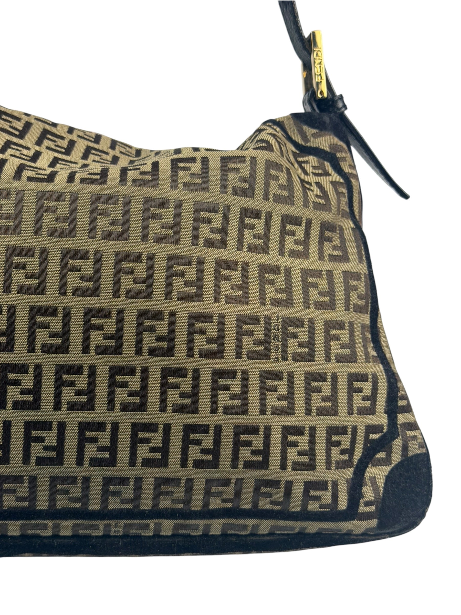 Fendi Black Trim Zucca Mamma Baguette