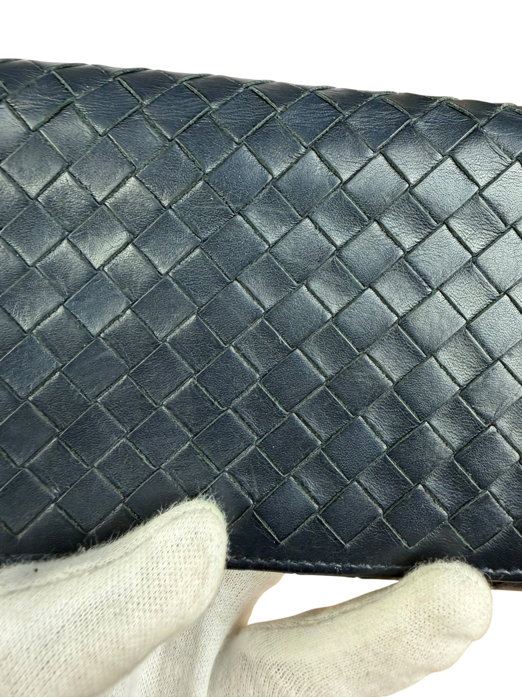 Bottega Veneta Navy Blue Intrecciato Long Wallet