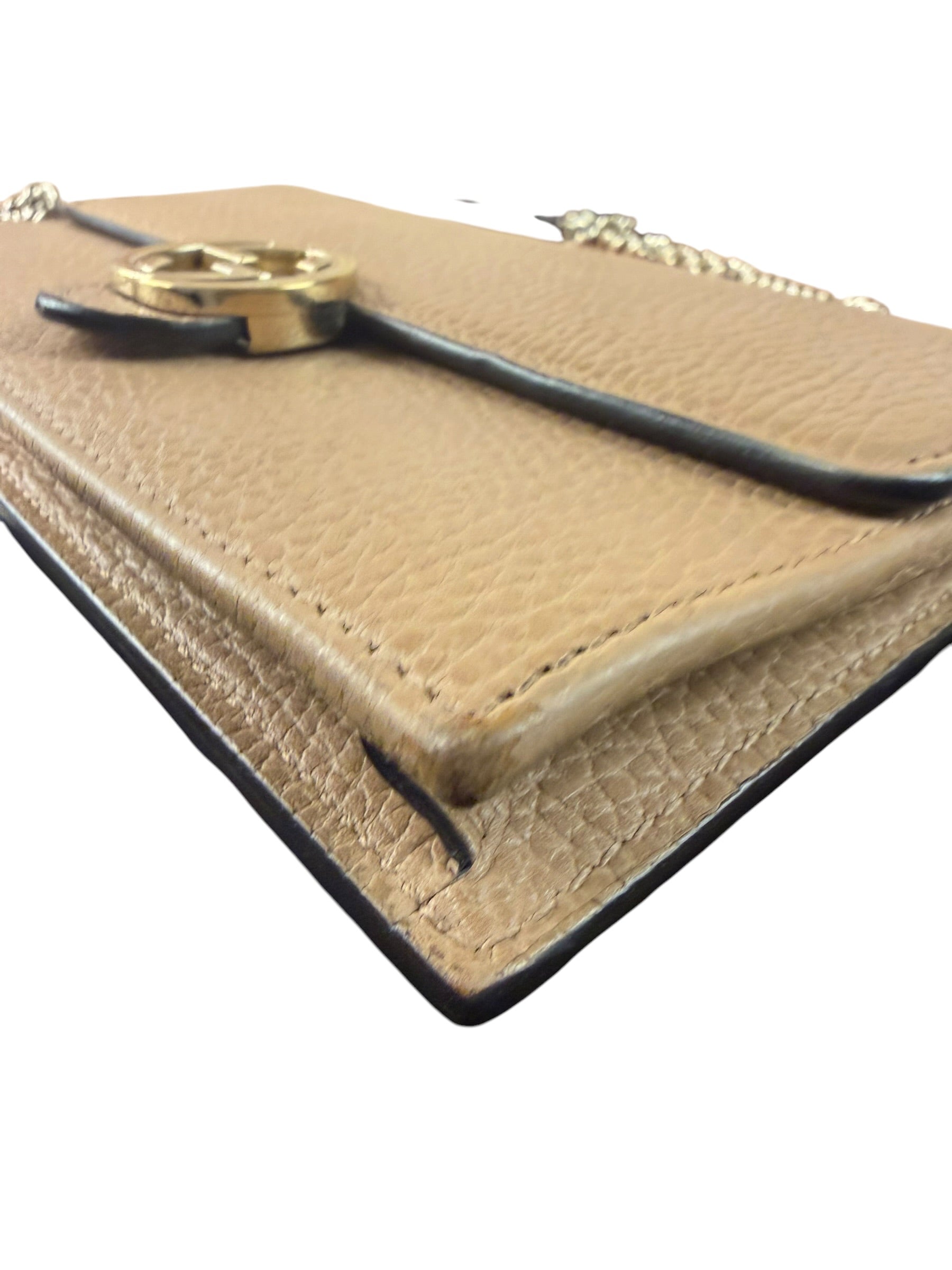 Gucci Light Caramel Pebbled Leather Wallet On Chain