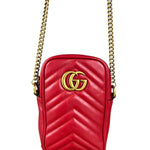 Gucci GG Marmont Vertical Phone Crossbody Bag Red