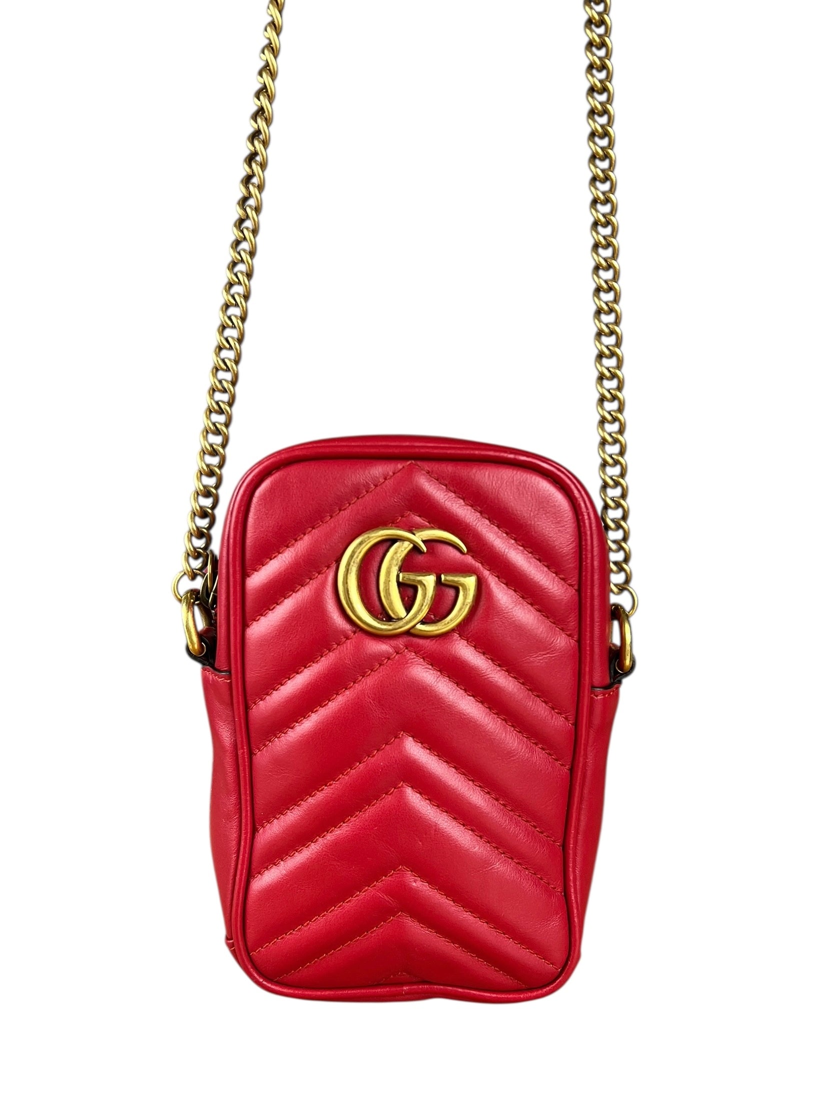 Gucci GG Marmont Vertical Phone Crossbody Bag Red