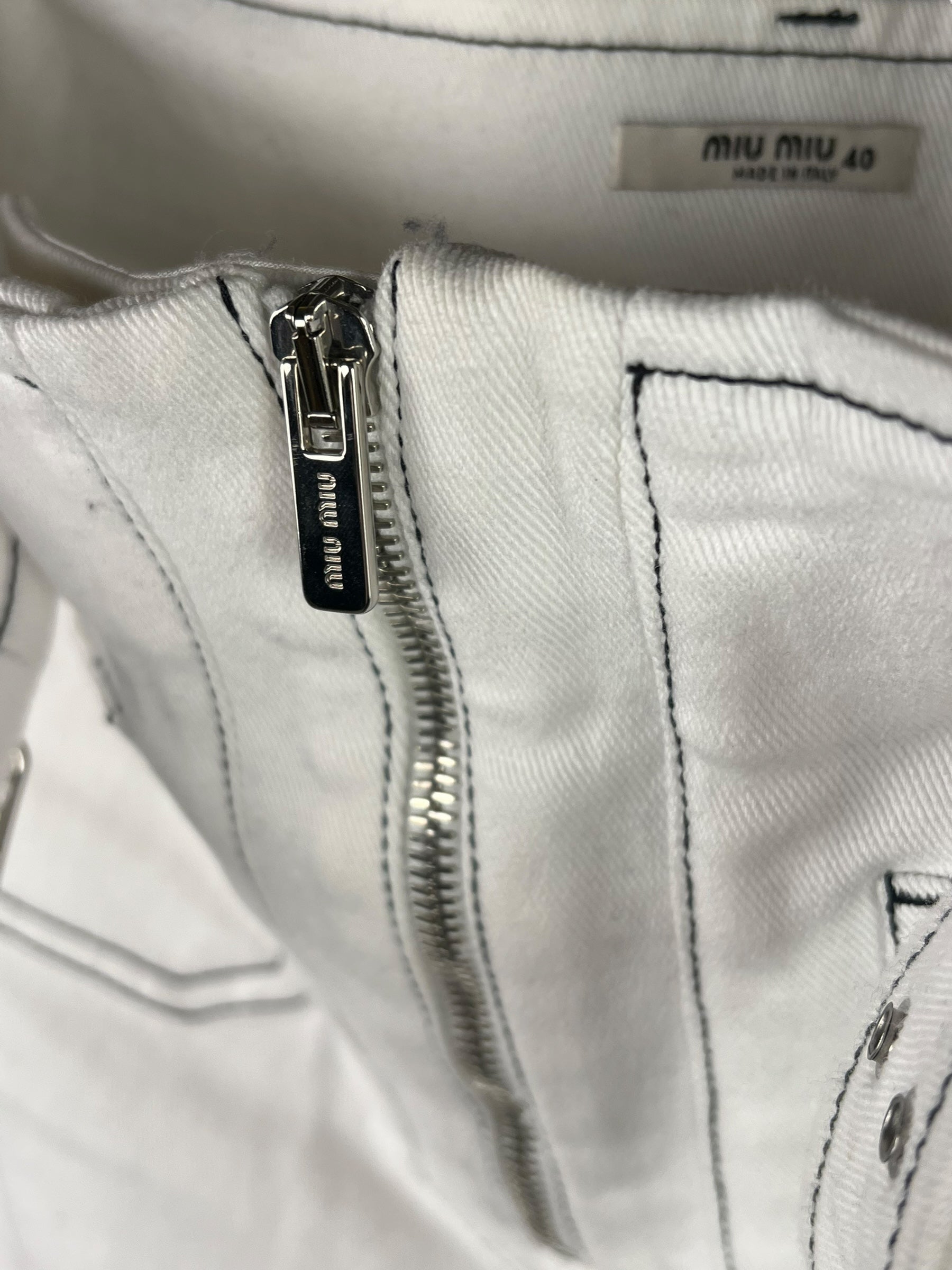 Miu Miu White Denim Stitched Bootleg Jeans