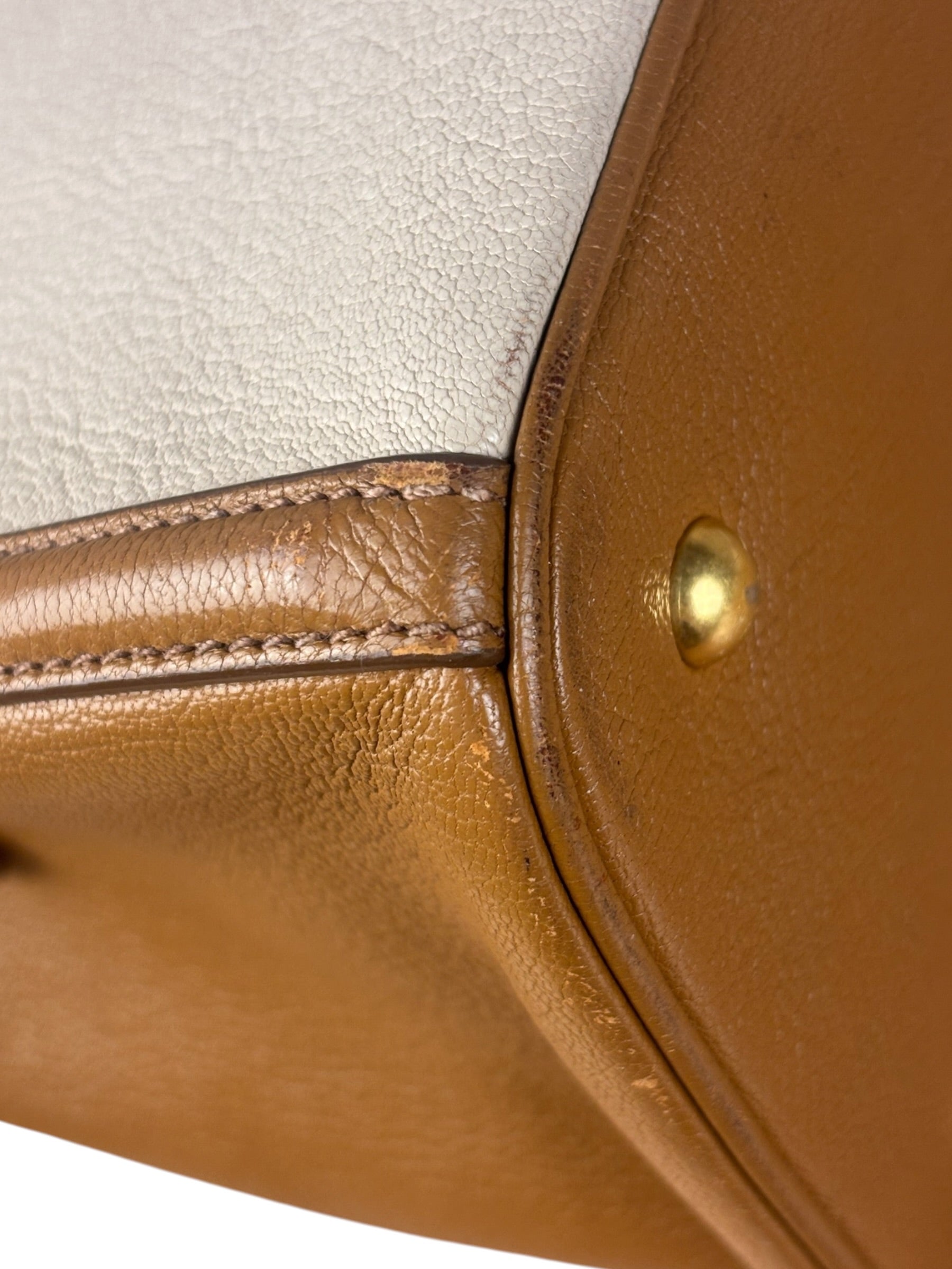 Miu Miu Beige/Brown Bicolor Leather Madras Handbag