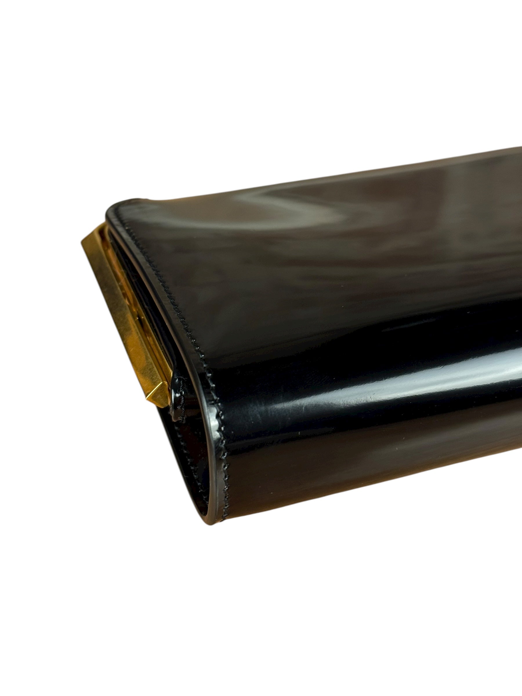 Saint Laurent Black Patent Date Charnière Minaudière Clutch