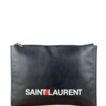Yves Saint Laurent Black Leather Logo Zipped Tablet Pouch Clutch