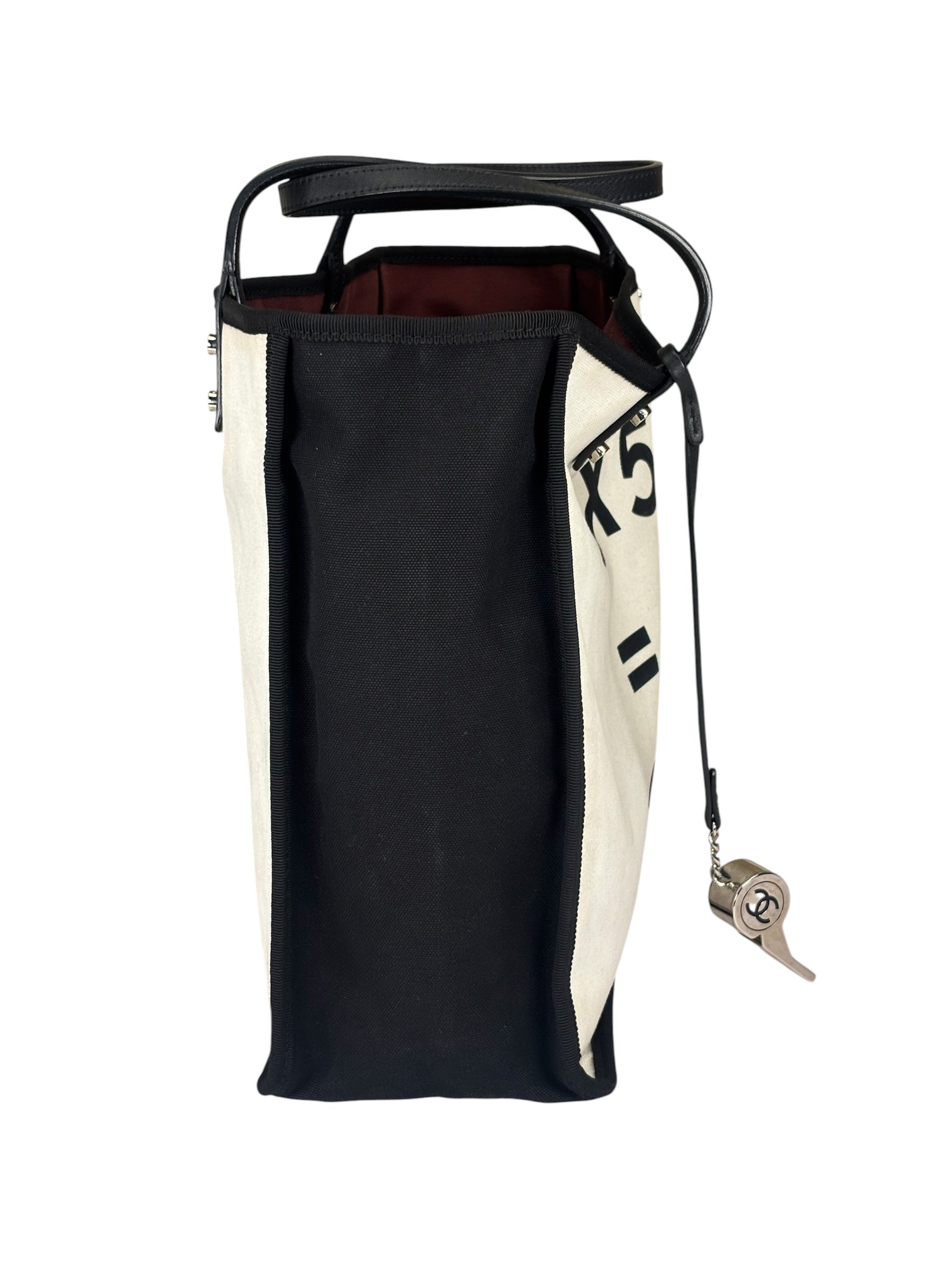 Chanel Black/White Leather Trim Whistle Charm 5x5=CC 2014