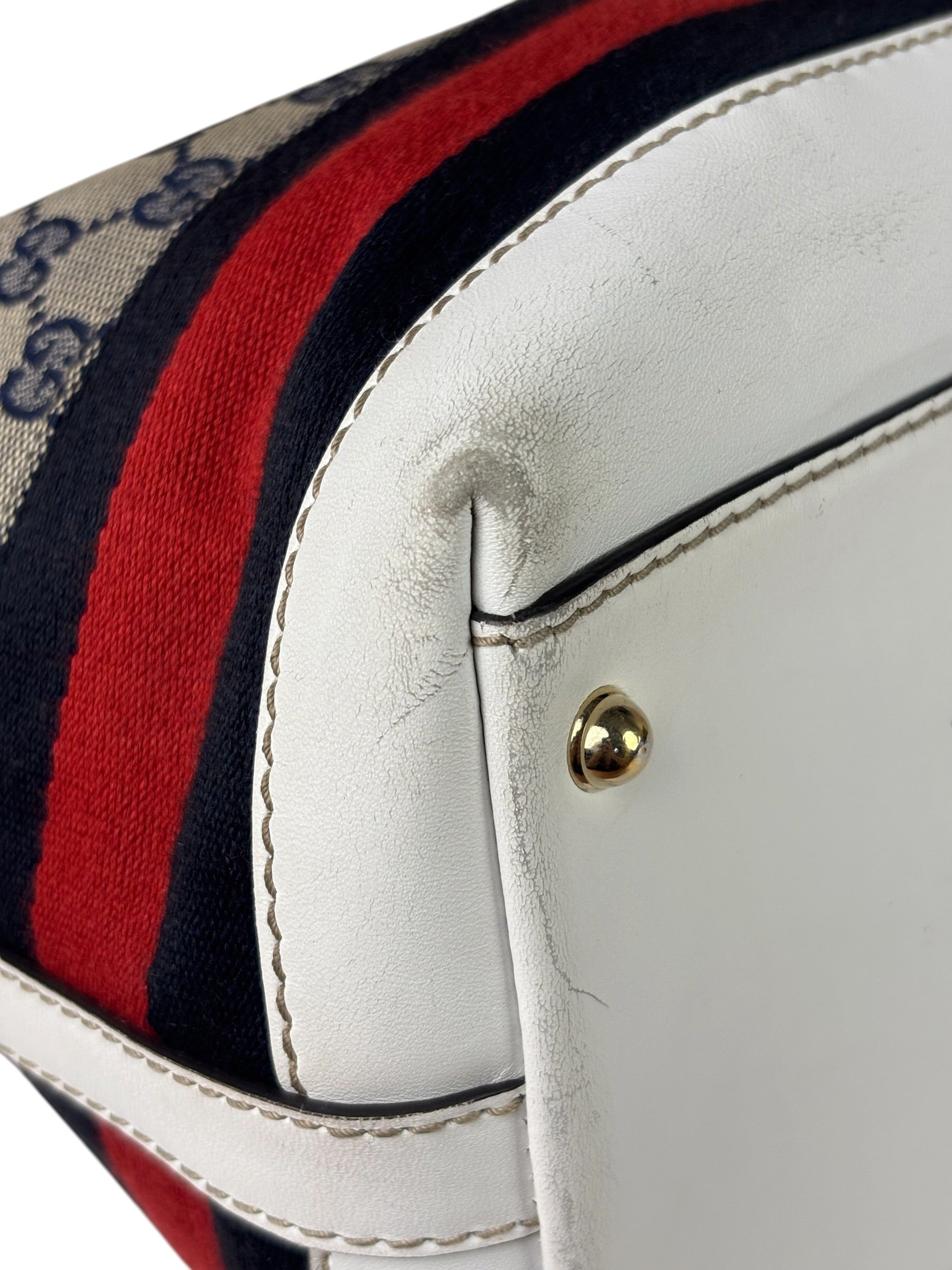 Gucci Navy Leather Trim GG Sherry Line Heritage Shoulder Bag