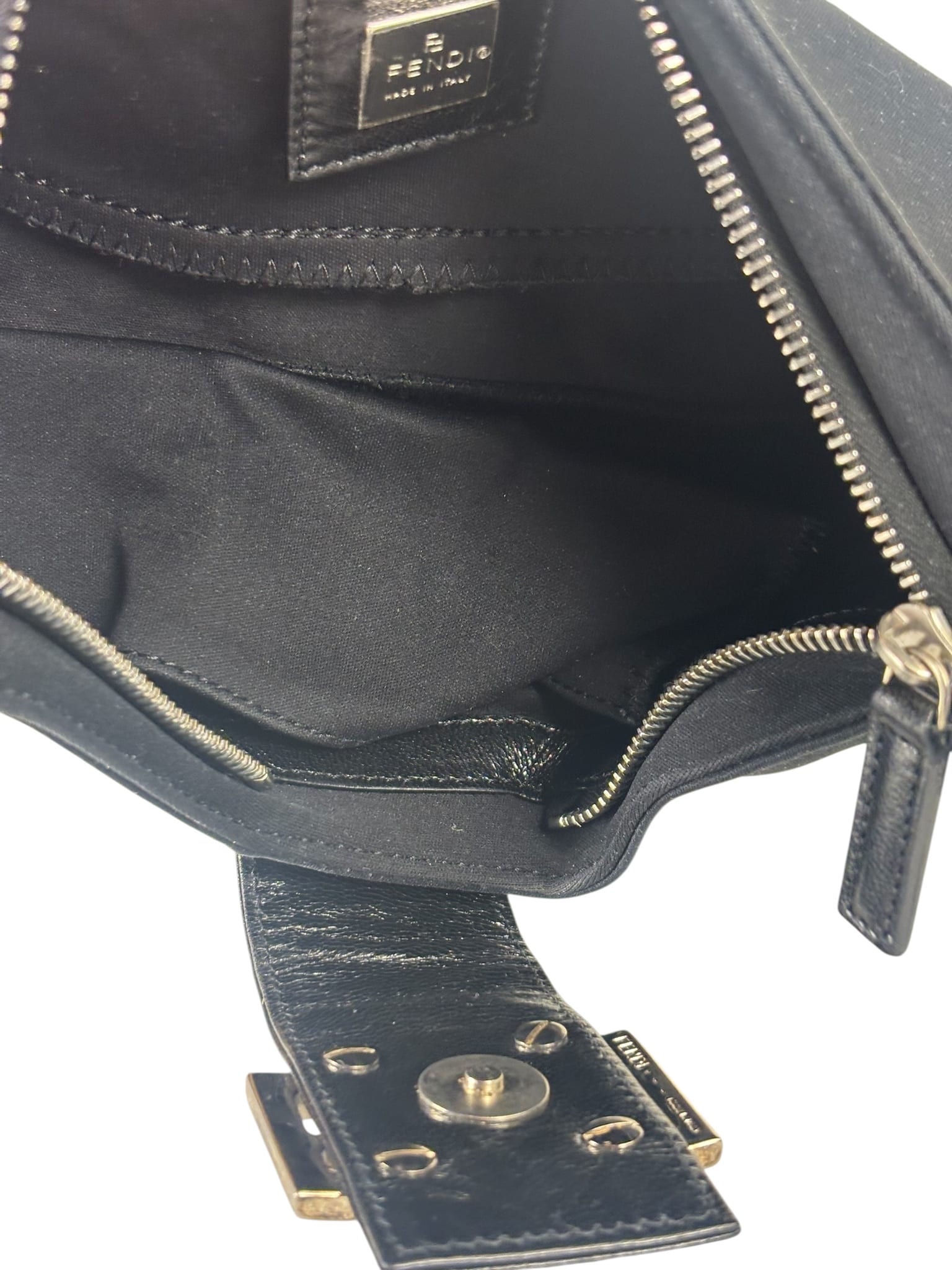 Fendi Black Leather Trim Crossbody Neoprene Baguette