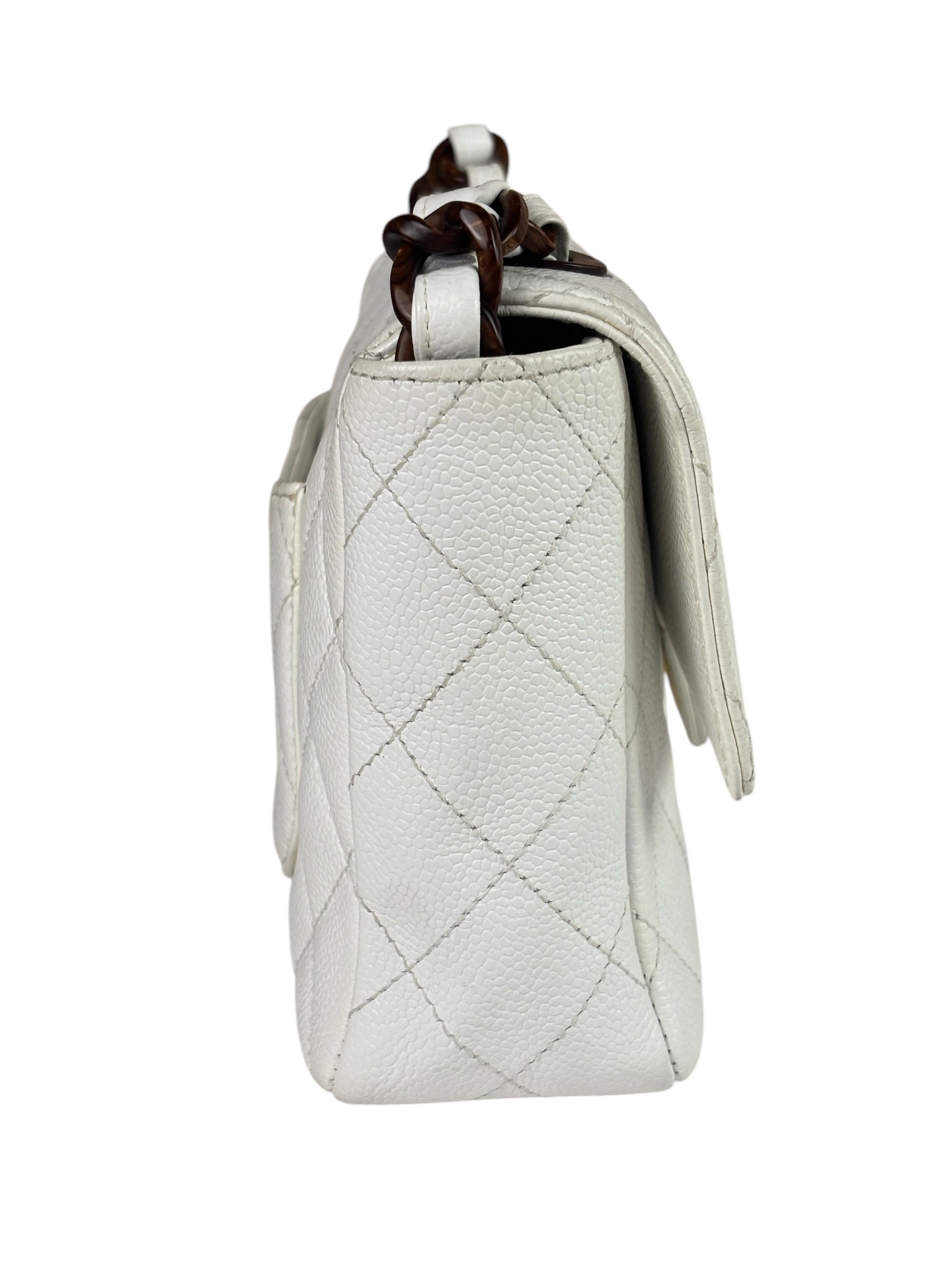 Chanel White Quilted Caviar Wooden M Flap 1999