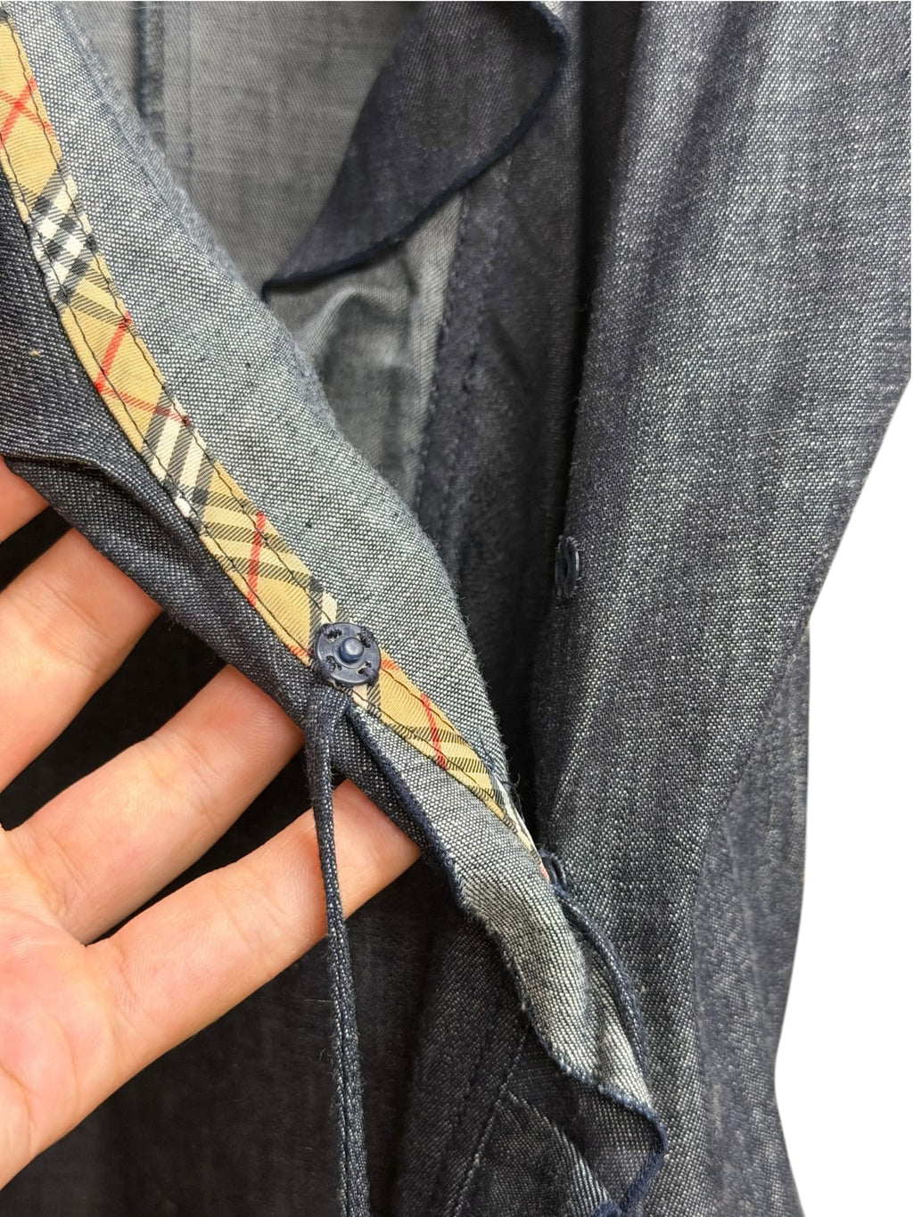 Burberry London Sleeveless Denim Ruffle Wrap Dress