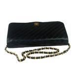 Chanel Vintage Black Leather Timeless Diagonal Stitch Flap Bag 1986