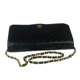 Chanel Vintage Black Leather Timeless Diagonal Stitch Flap Bag 1986