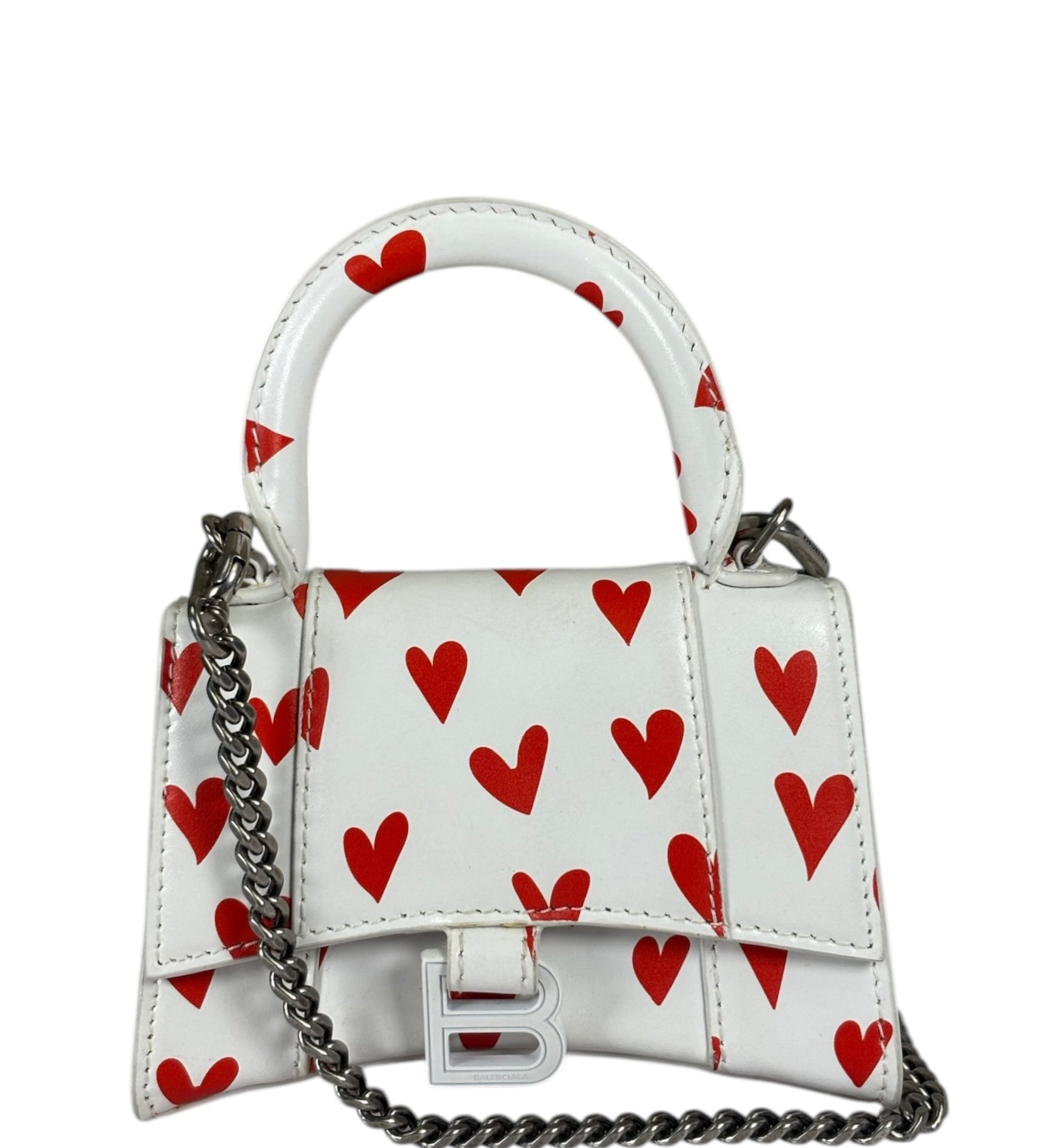 Balenciaga White Leather Hourglass Heart Nano Two-Way Bag