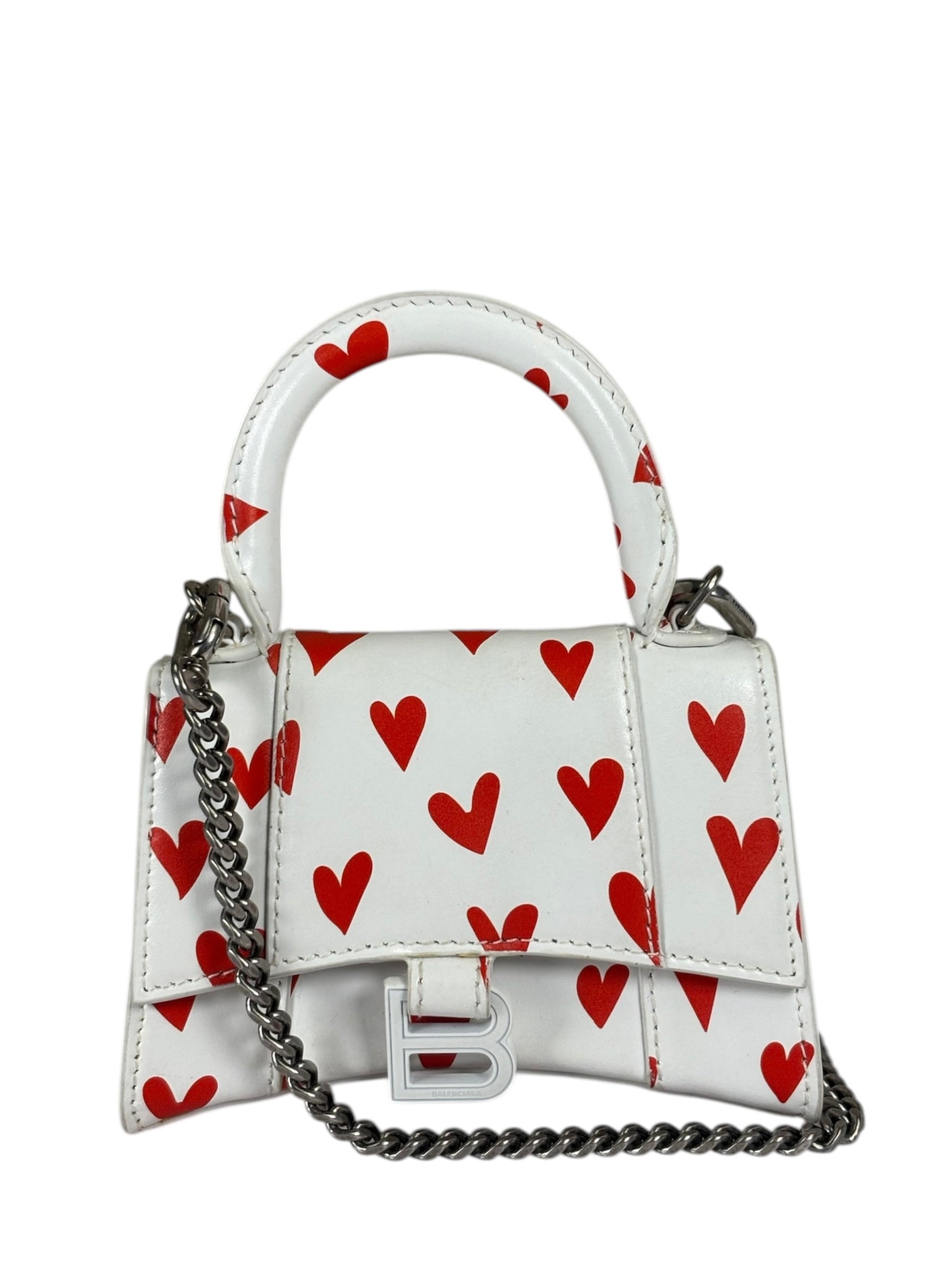Balenciaga White Leather Hourglass Heart Nano Two-Way Bag