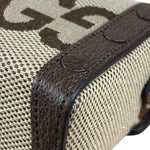 Gucci Brown Leather Trim Monogram Jumbo GG Mini Shoulder Bag