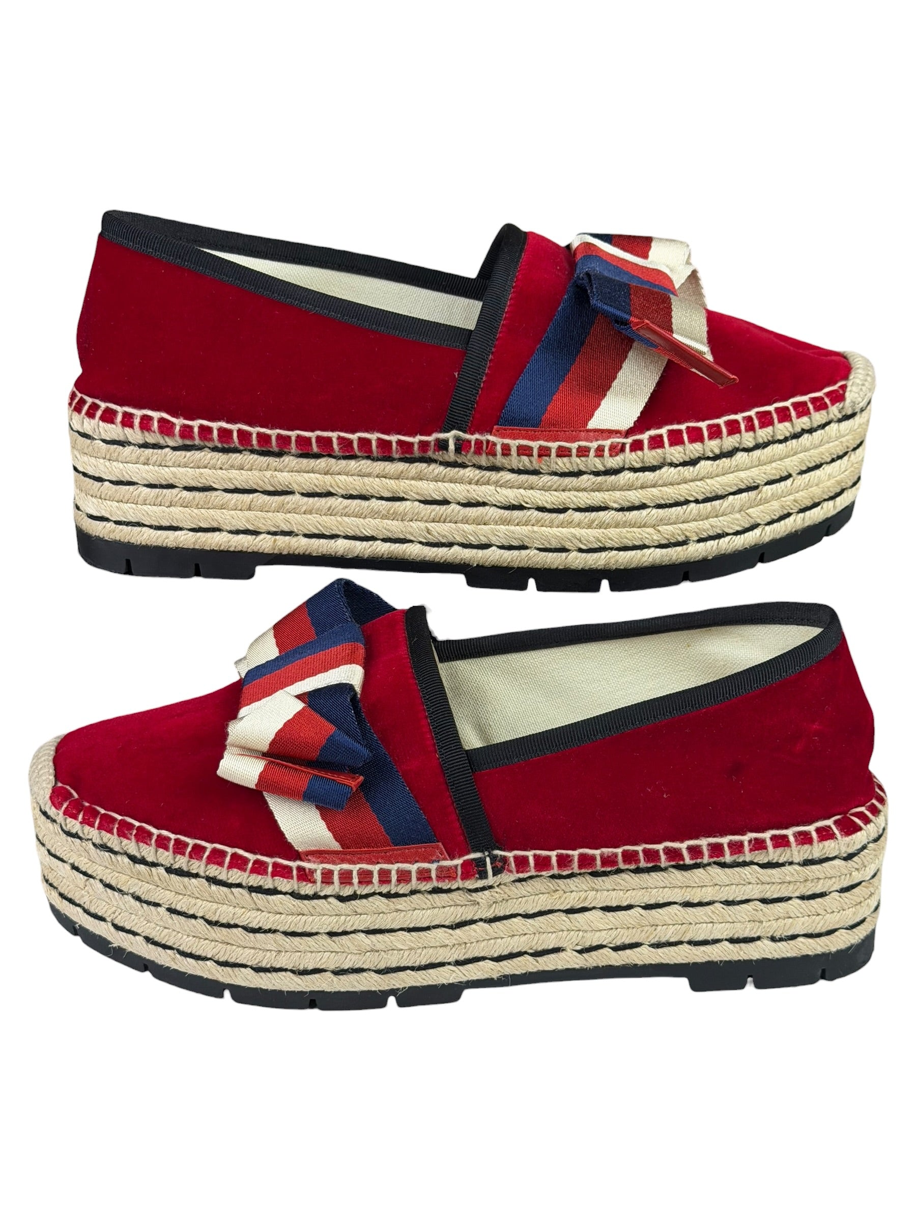 Gucci Red Velvet Pilar Platform Espadrilles