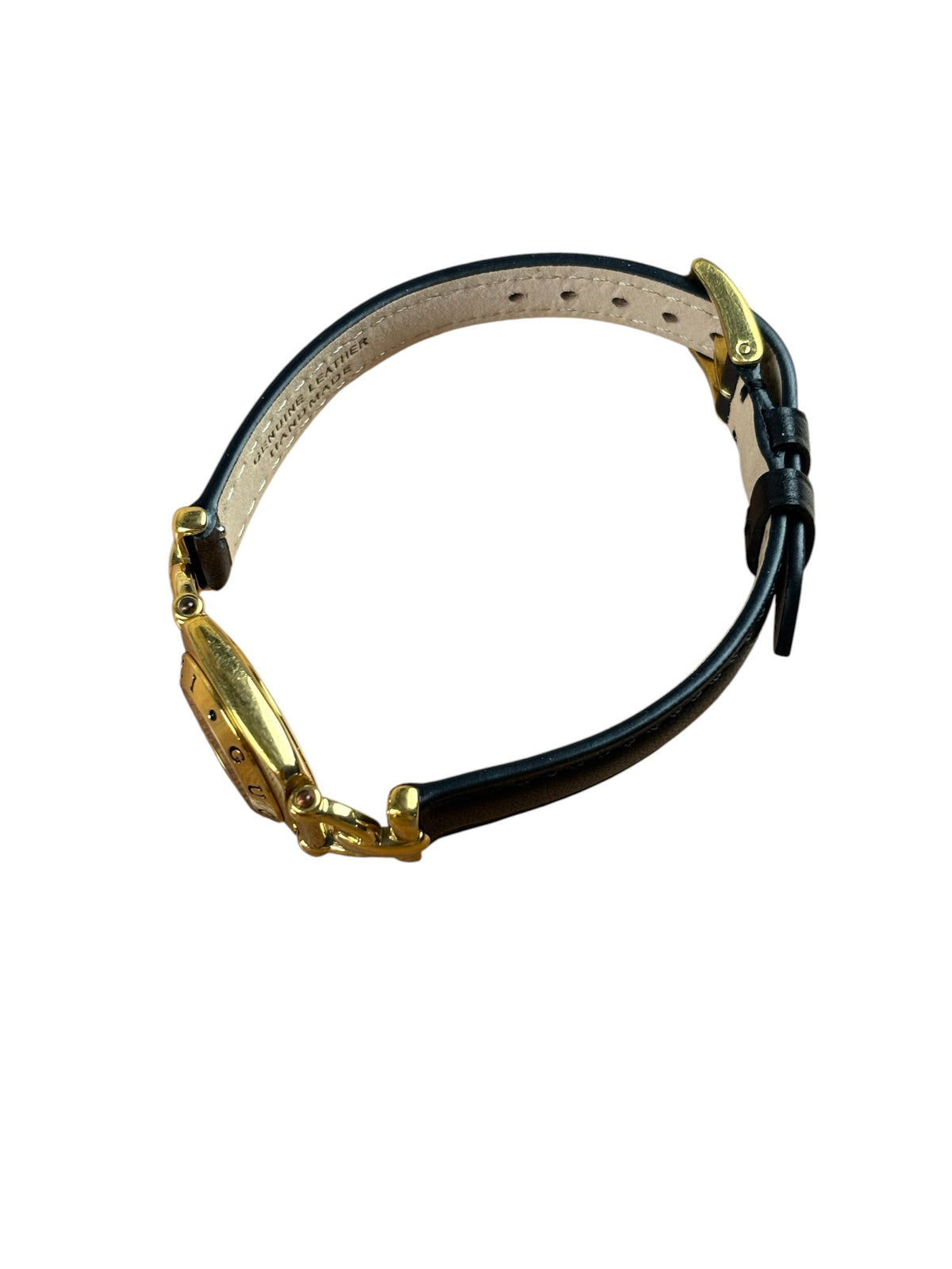 Gucci 6300L Champagne Dial Horsebit Black Leather Strap