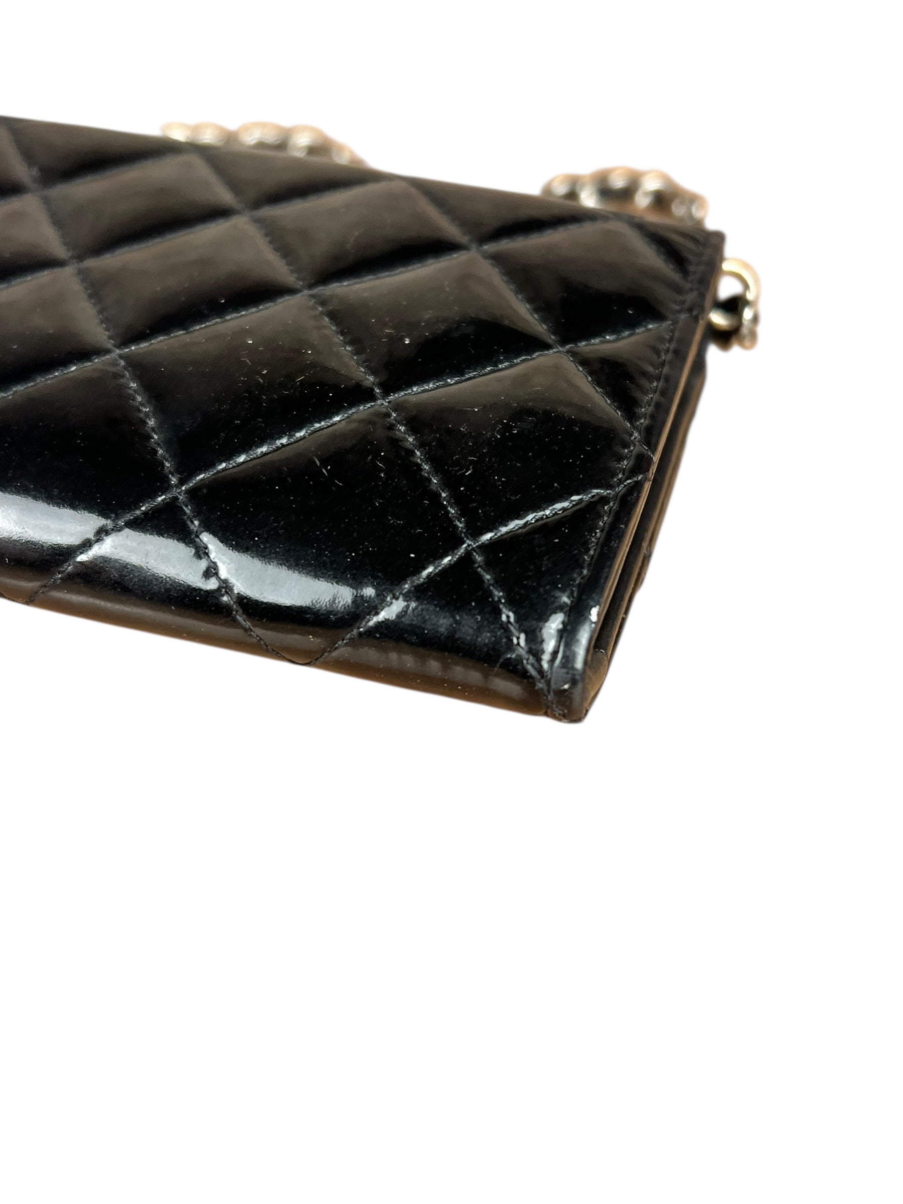 Chanel Black Patent Leather Wallet on Chain 2014