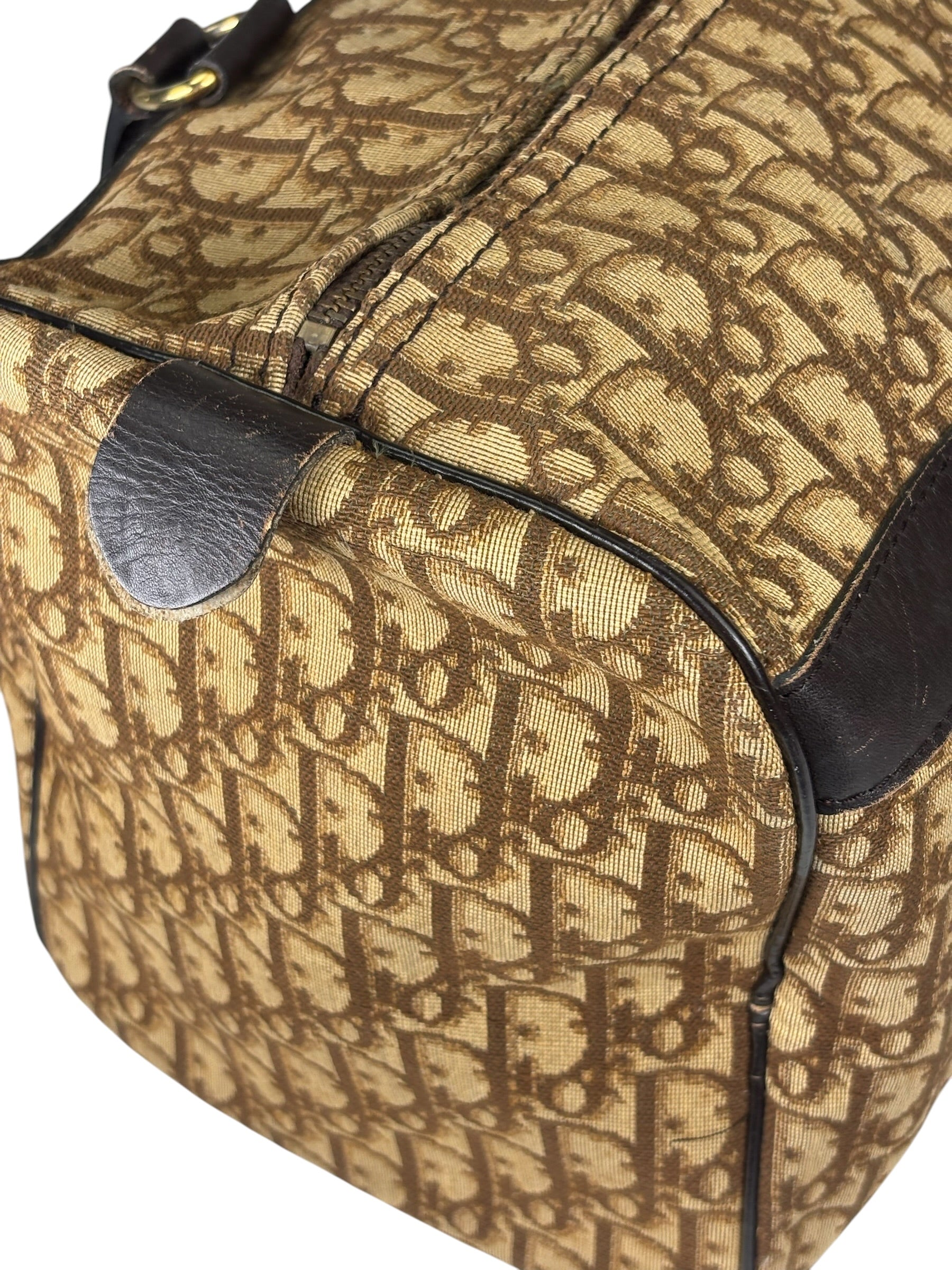 Christian Dior Brown Leather Trim Trotter Boston Handbag