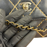 Chanel Vintage Navy Blue Leather Wild Stitch Surpique Flap Bag 2001