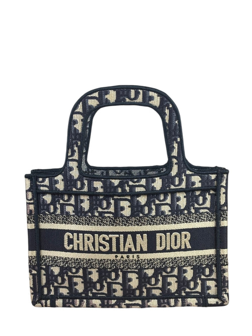 Christian Dior Navy Small Oblique Embroidery Tote