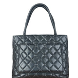 Chanel Vintage CC Black Quilted Caviar Leather Medallion Tote Bag 2002