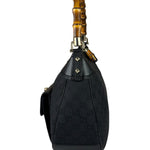 Gucci Black Leather Trim Bamboo Handle Hobo Bag