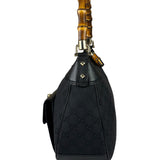 Gucci Black Leather Trim Bamboo Handle Hobo Bag