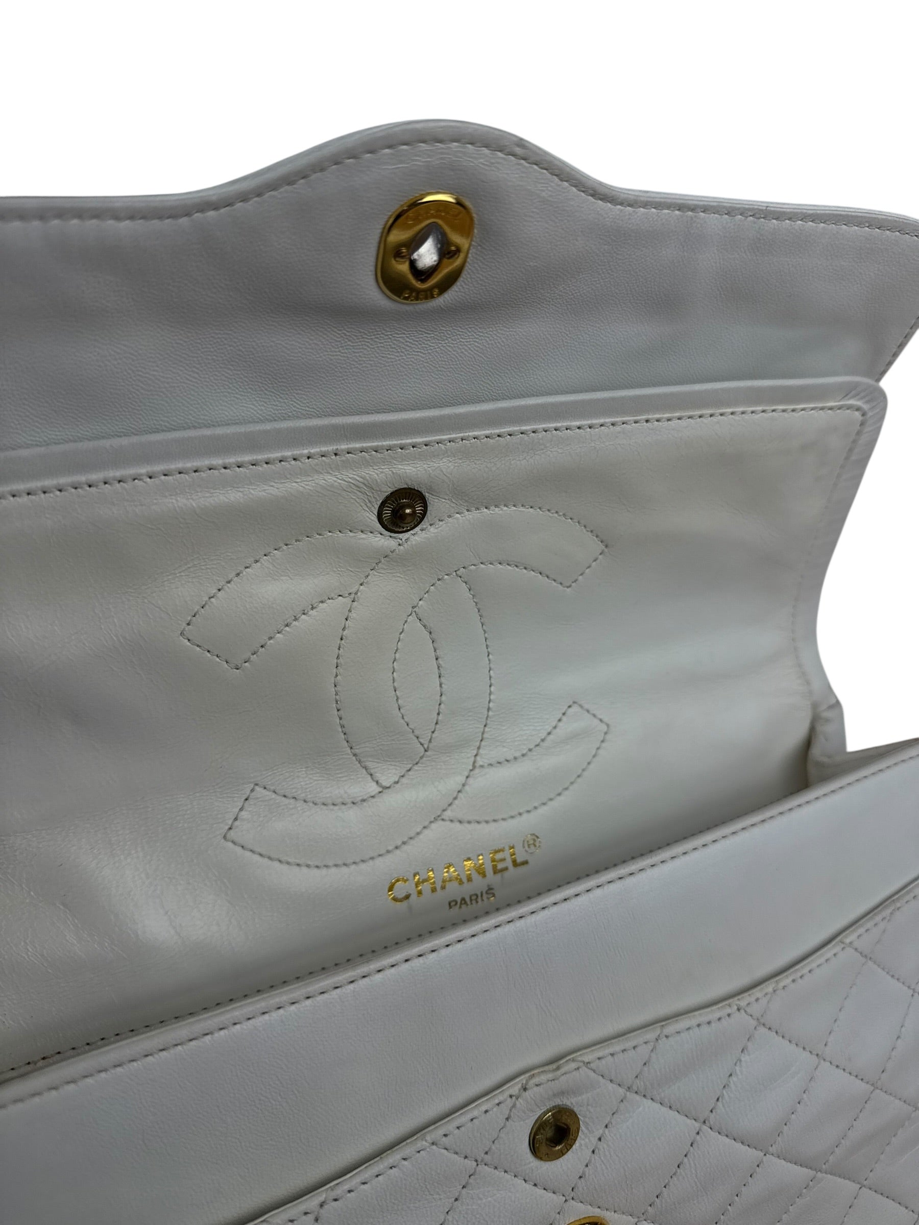 Chanel CC White Quilted Double Flap Bag 1988