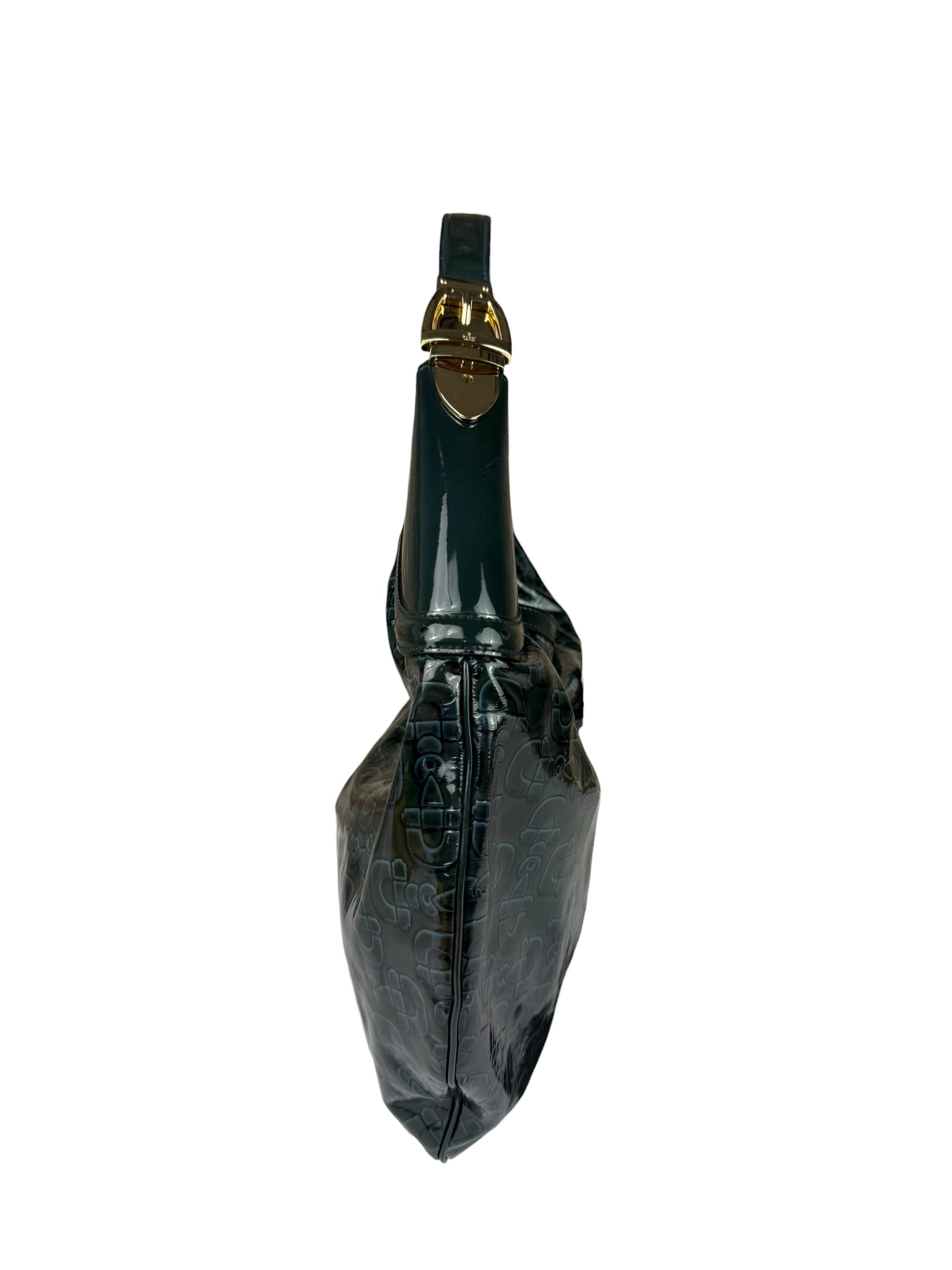 Gucci Vintage Blue/Green Patent Leather Horsebit Glam Hobo Bag