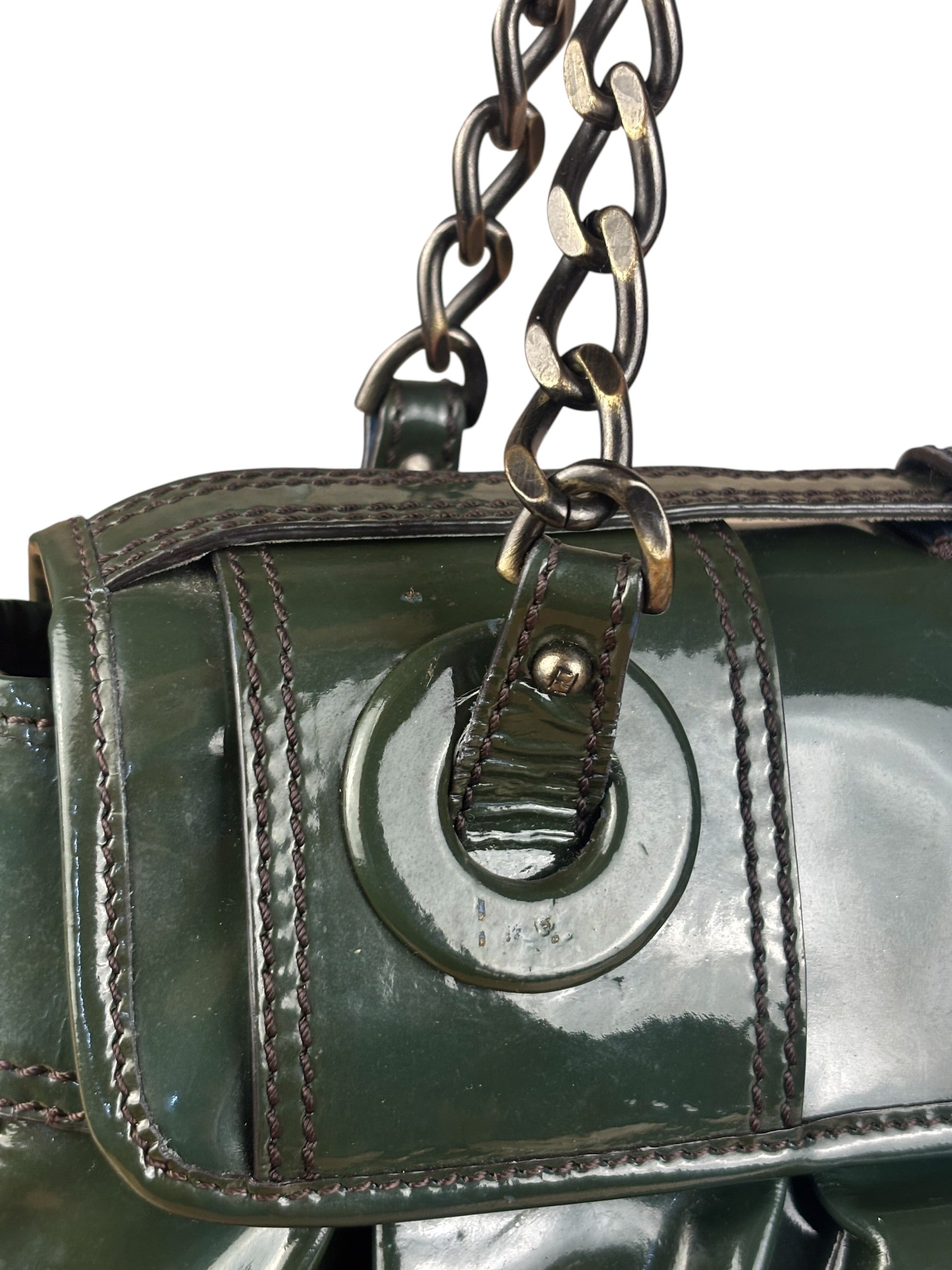 Fendi Vintage Green Patent Leather B Handbag